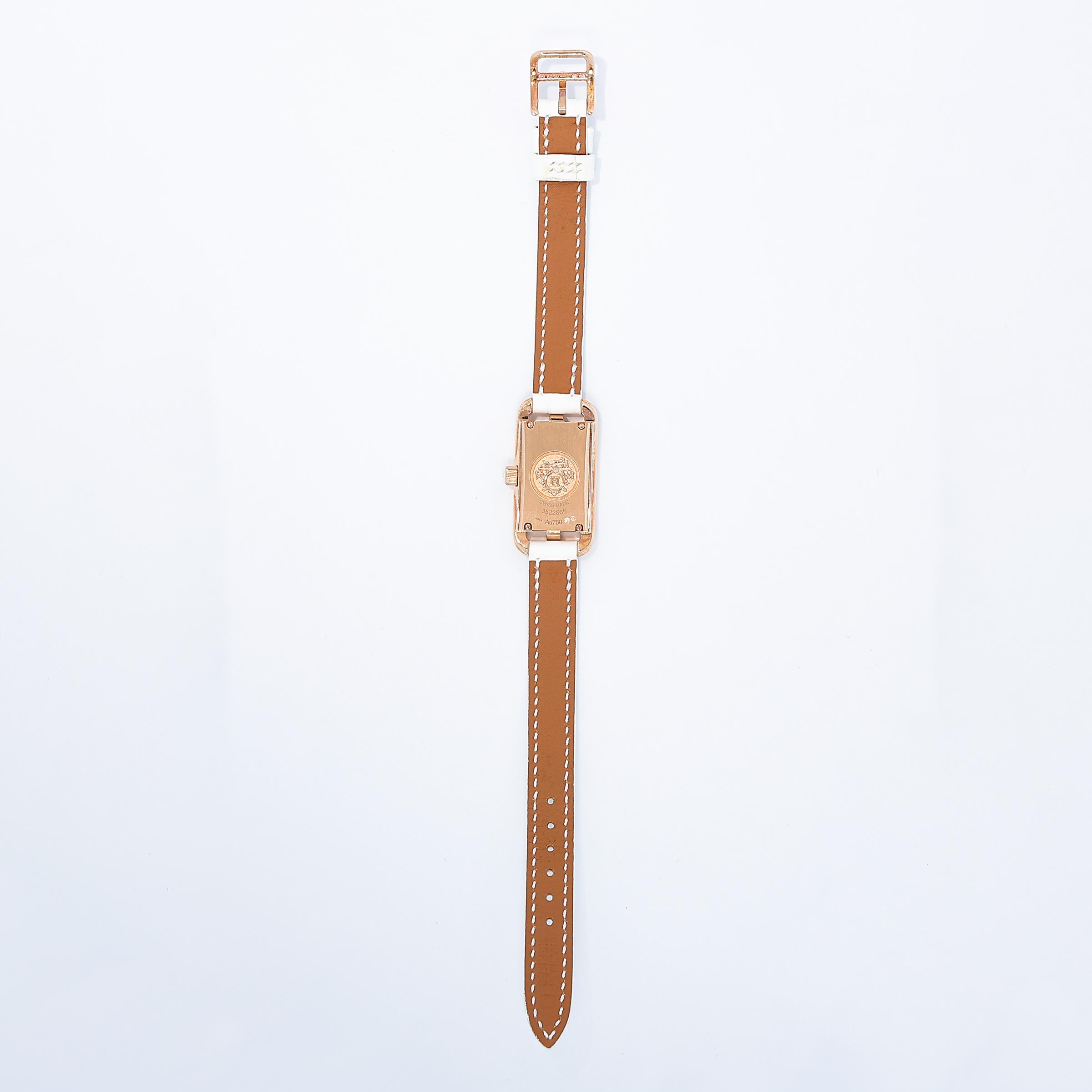 Excellent ( Rank SA ) HERMÈS Nantucket Mini Watch 16mm White (01) Alligator Diamond Rose Gold hardware Y (2020) - 5