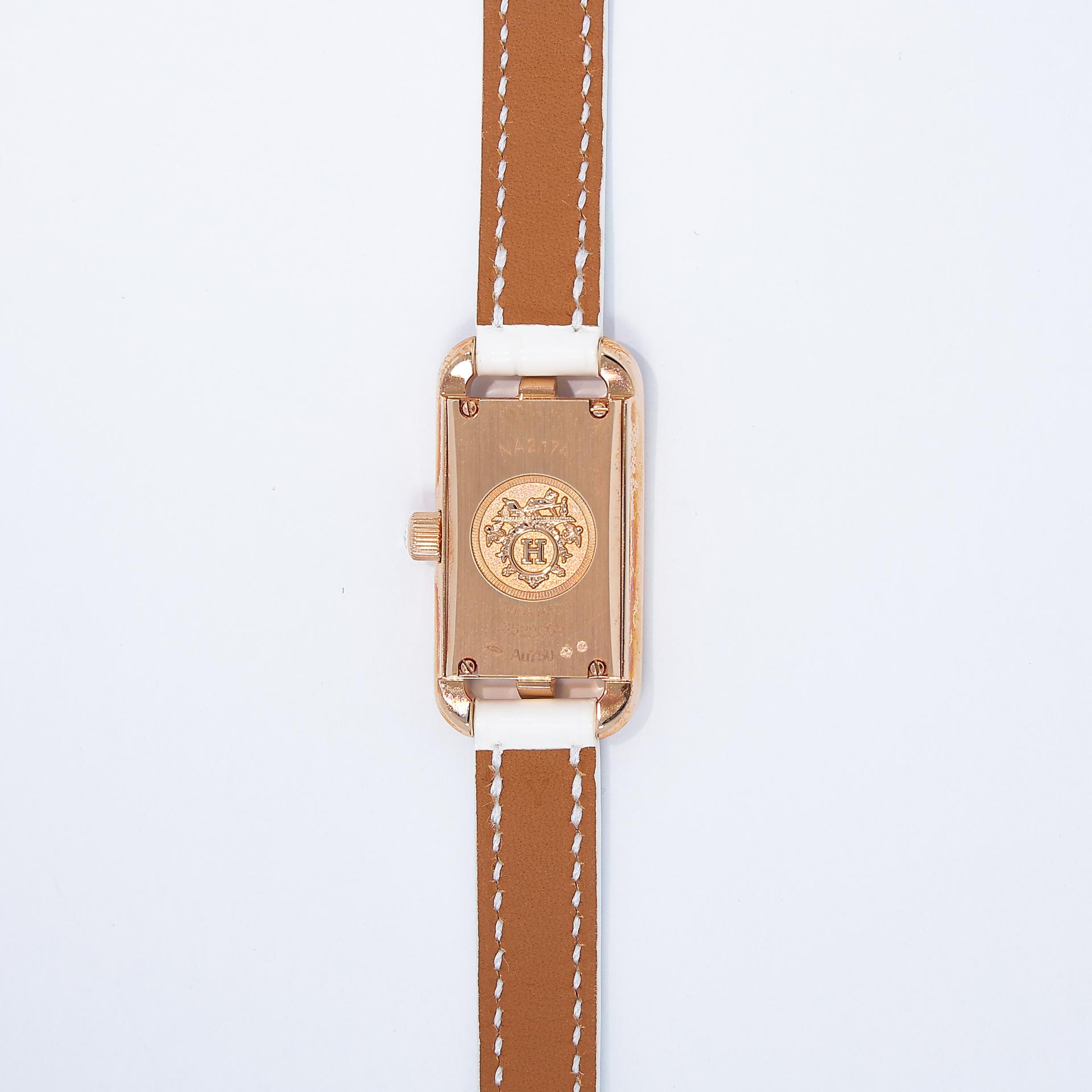 Excellent ( Rank SA ) HERMÈS Nantucket Mini Watch 16mm White (01) Alligator Diamond Rose Gold hardware Y (2020) - 6