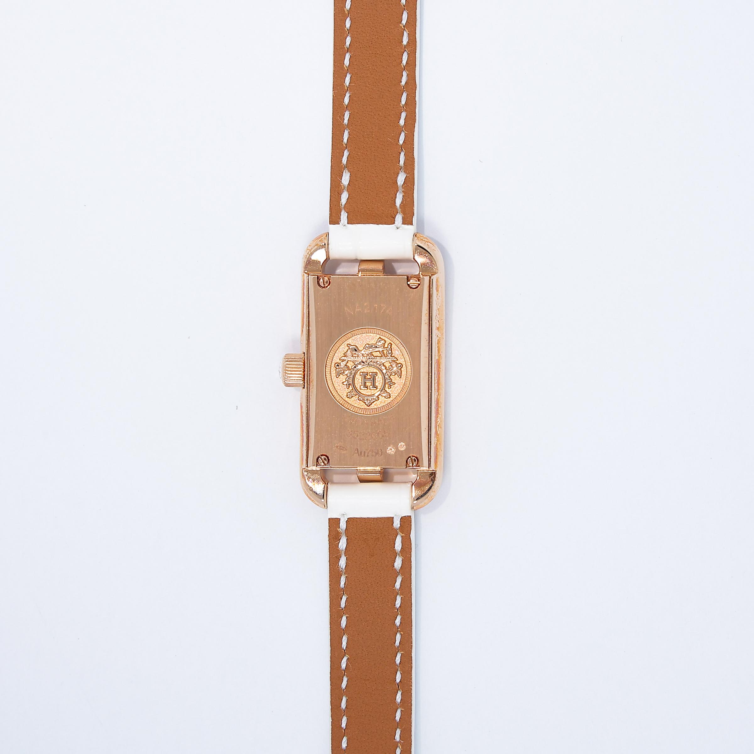 Excellent ( Rank SA ) HERMÈS Nantucket Mini Watch 16mm White (01) Alligator Diamond Rose Gold hardware Y (2020) - 6