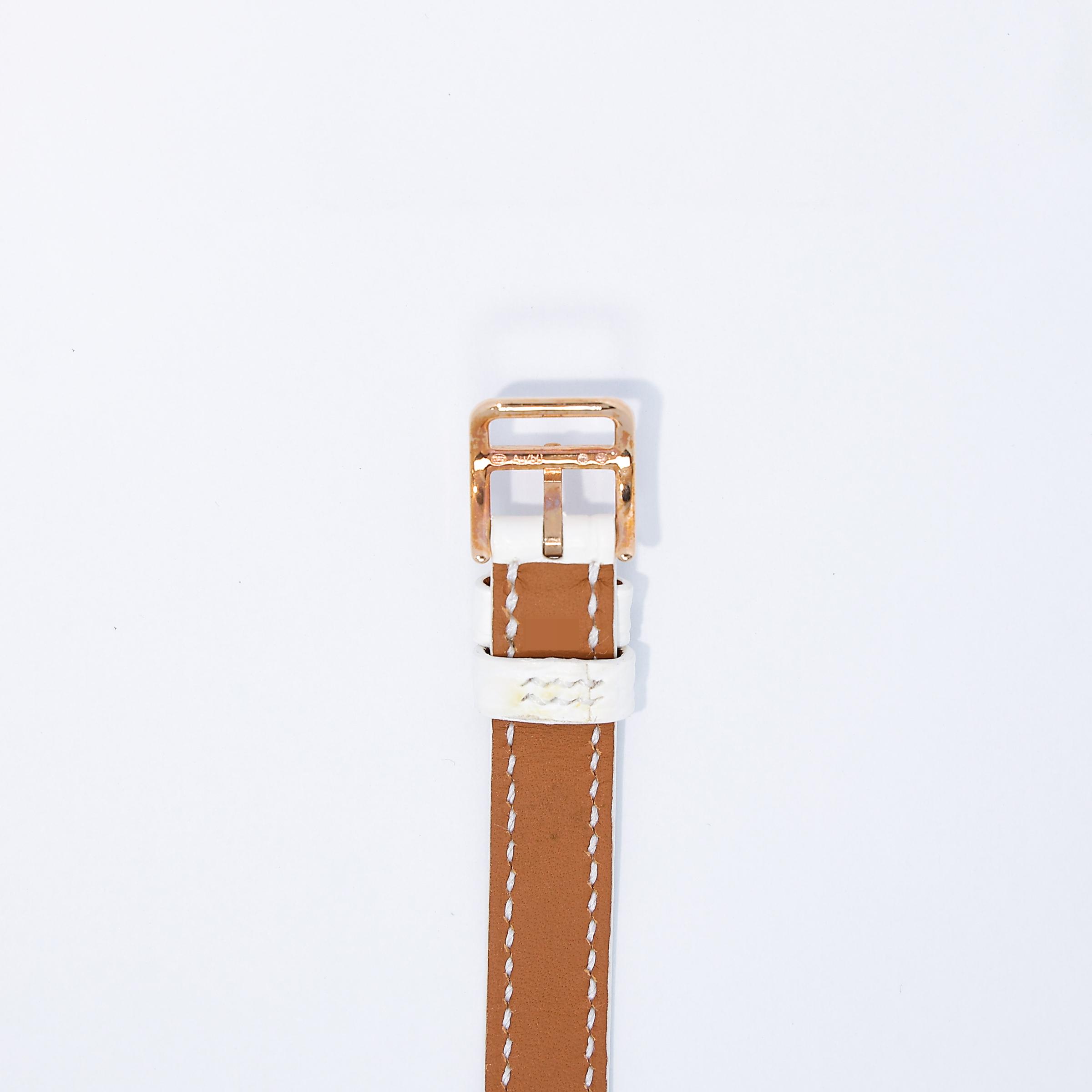 Excellent ( Rank SA ) HERMÈS Nantucket Mini Watch 16mm White (01) Alligator Diamond Rose Gold hardware Y (2020) - 7