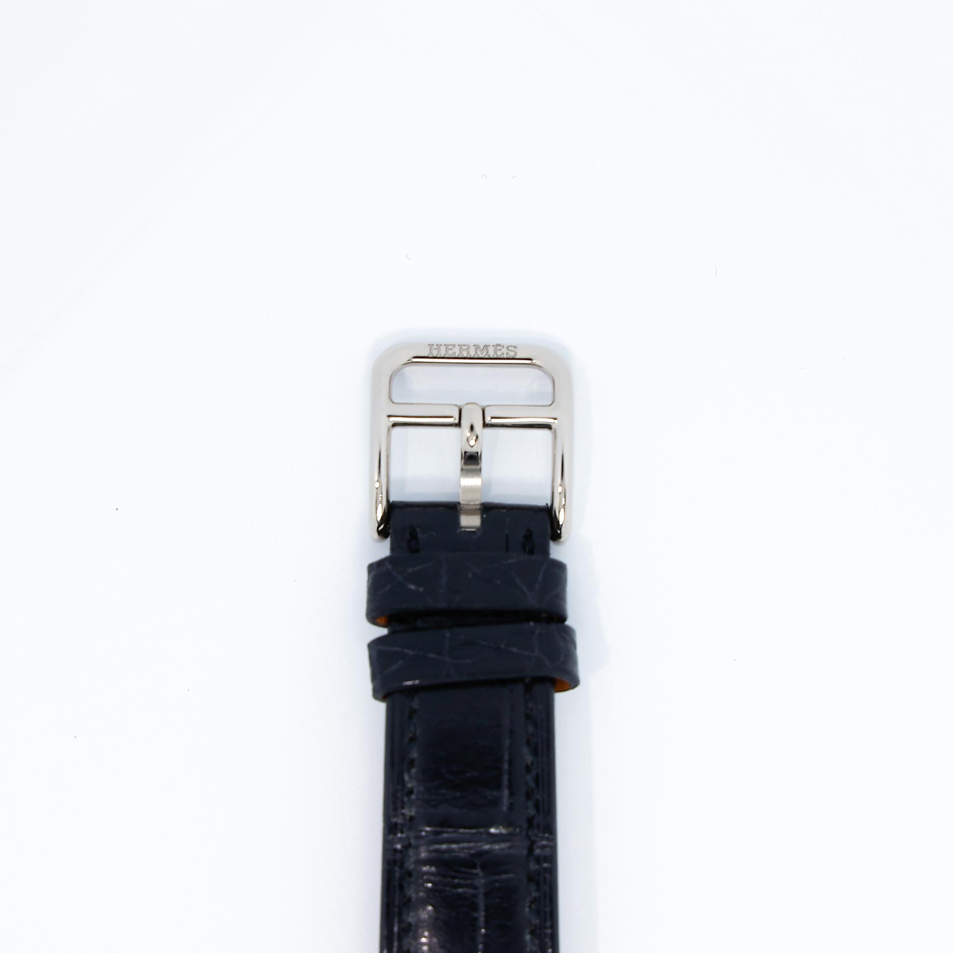 Excellent ( Rank SA ) HERMÈS Arceau Ecuyere Watch 34mm Black (89) Alligator Diamond C (2018) - 3