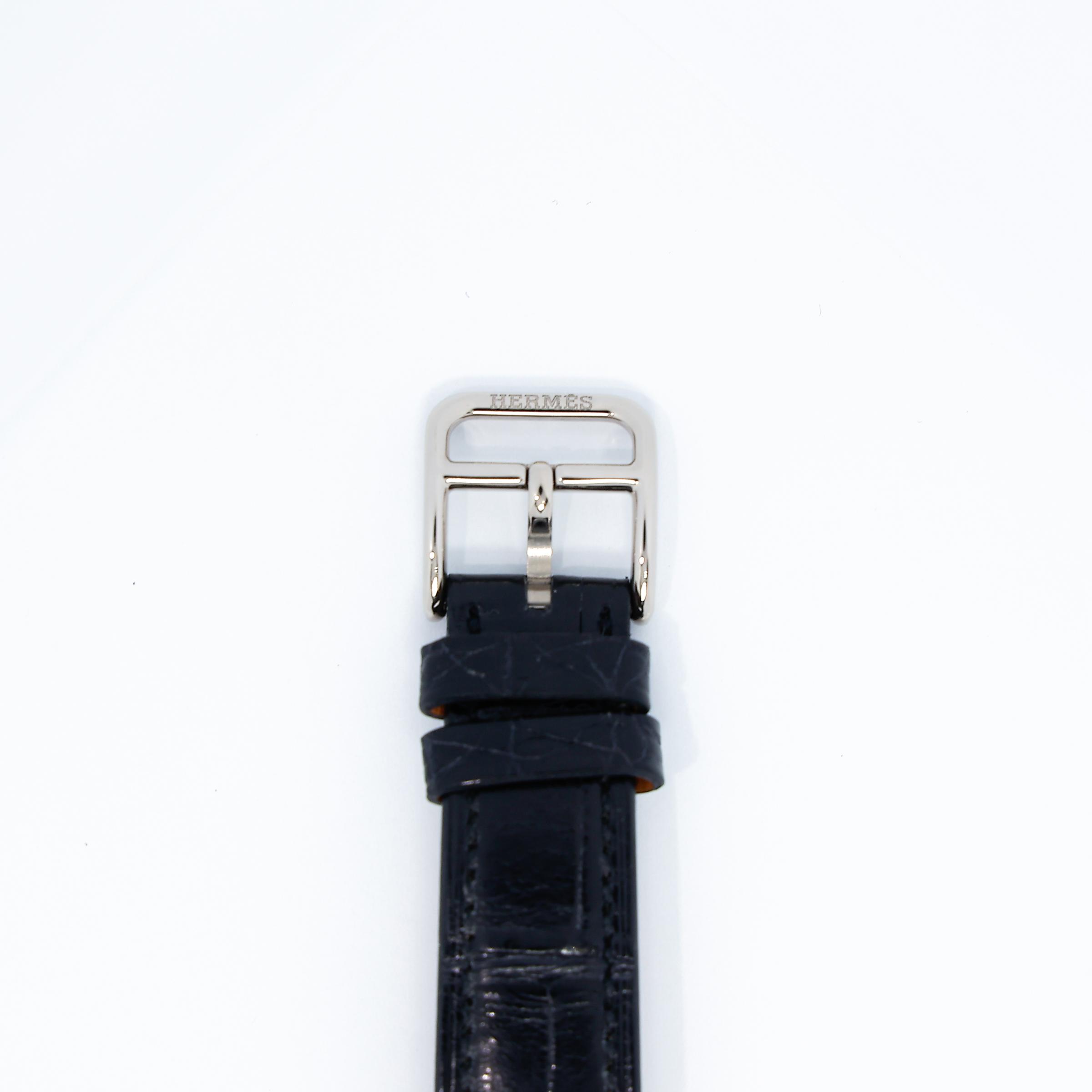 Excellent ( Rank SA ) HERMÈS Arceau Ecuyere Watch 34mm Black (89) Alligator Diamond C (2018) - 3
