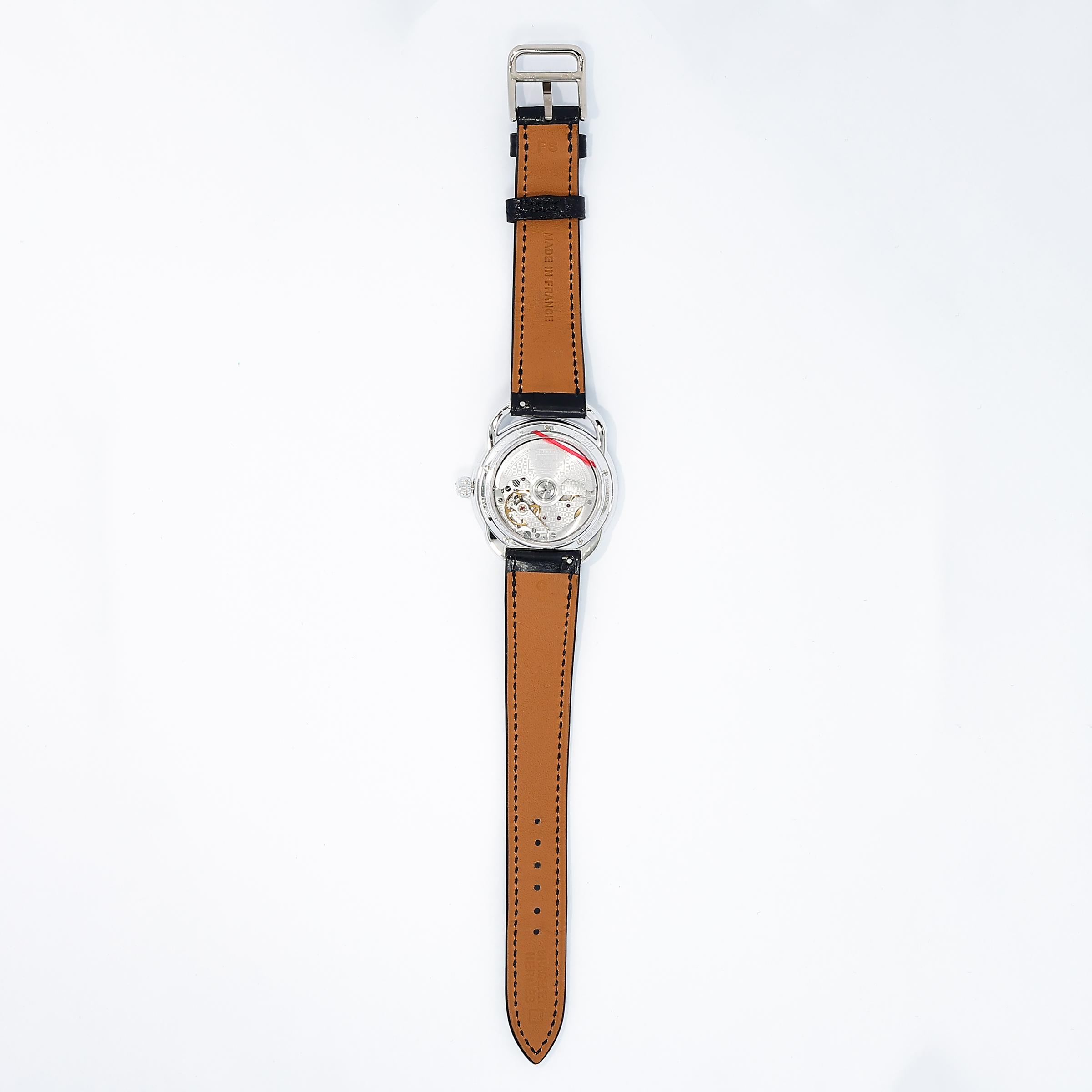 Excellent ( Rank SA ) HERMÈS Arceau Ecuyere Watch 34mm Black (89) Alligator Diamond C (2018) - 4