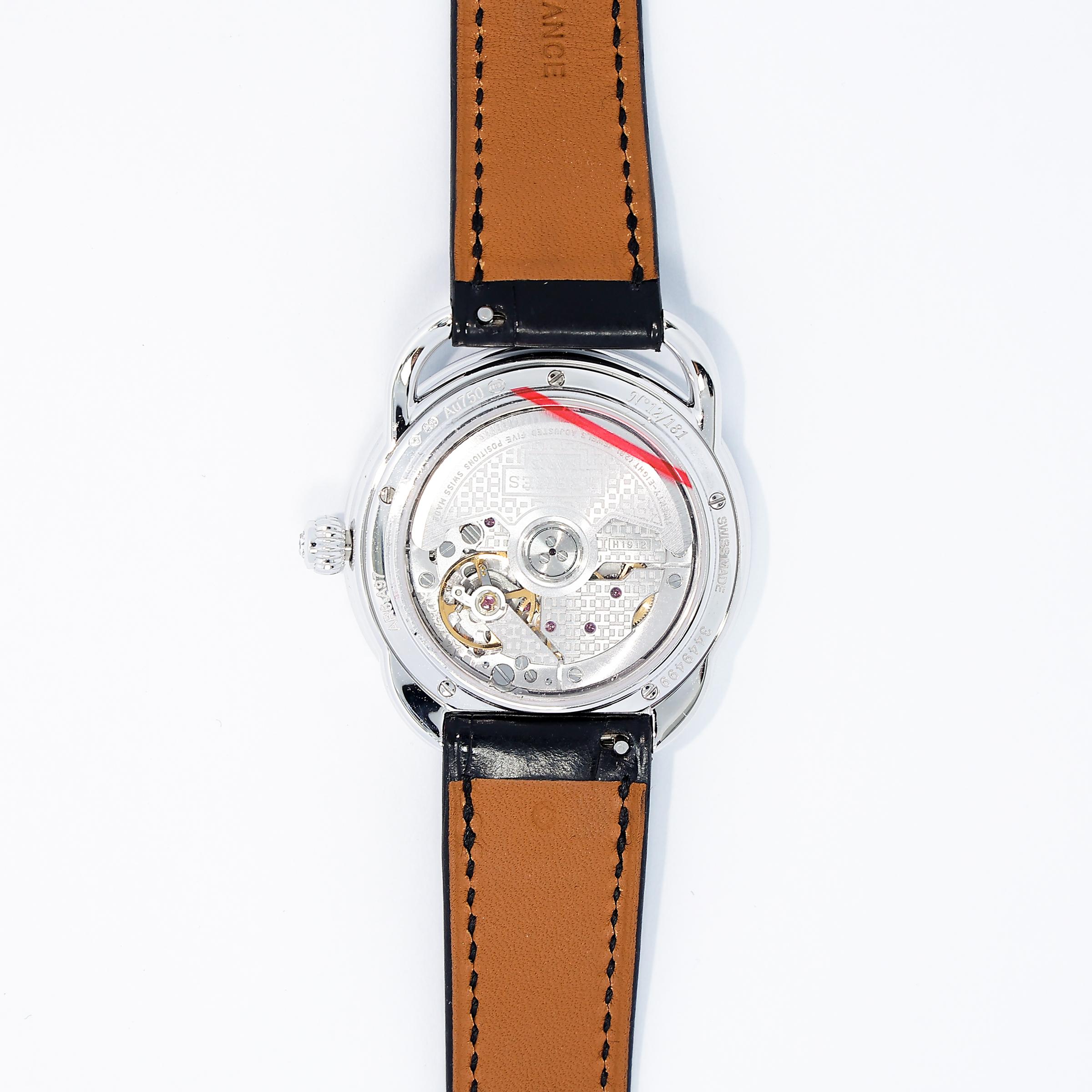 Excellent ( Rank SA ) HERMÈS Arceau Ecuyere Watch 34mm Black (89) Alligator Diamond C (2018) - 5