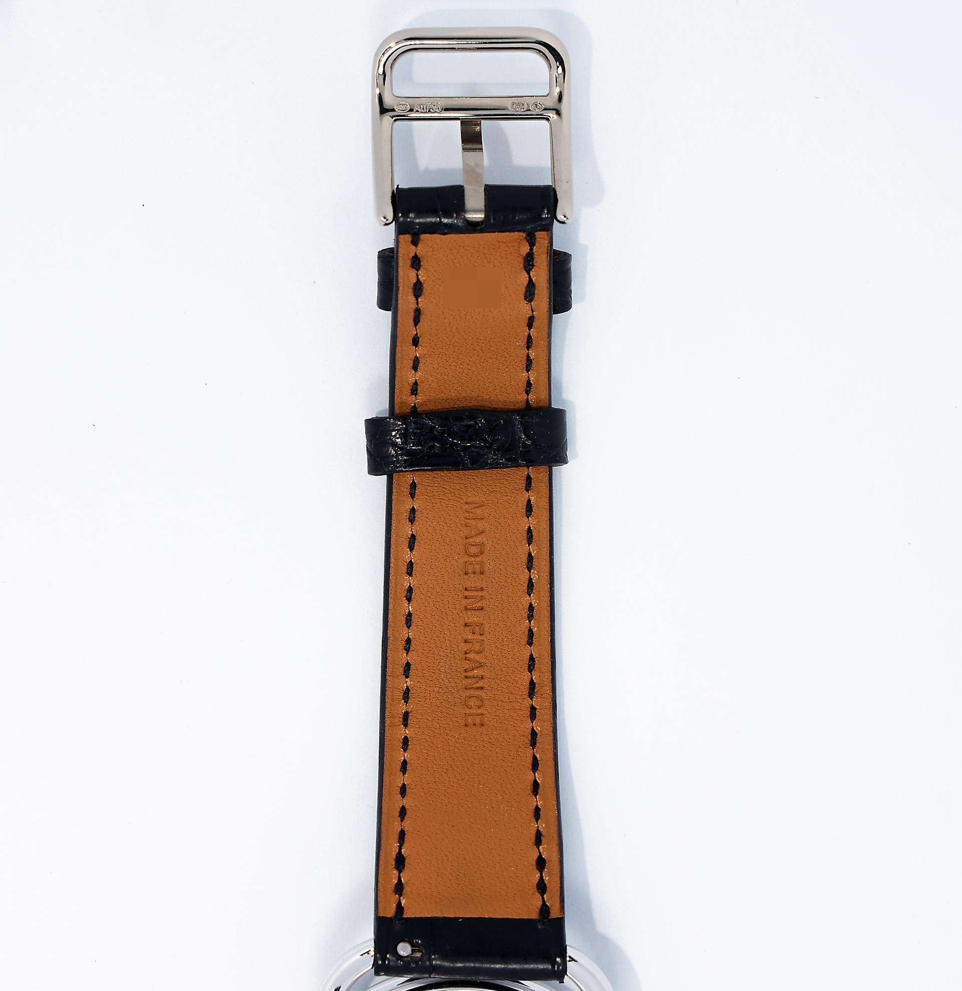 Excellent ( Rank SA ) HERMÈS Arceau Ecuyere Watch 34mm Black (89) Alligator Diamond C (2018) - 6