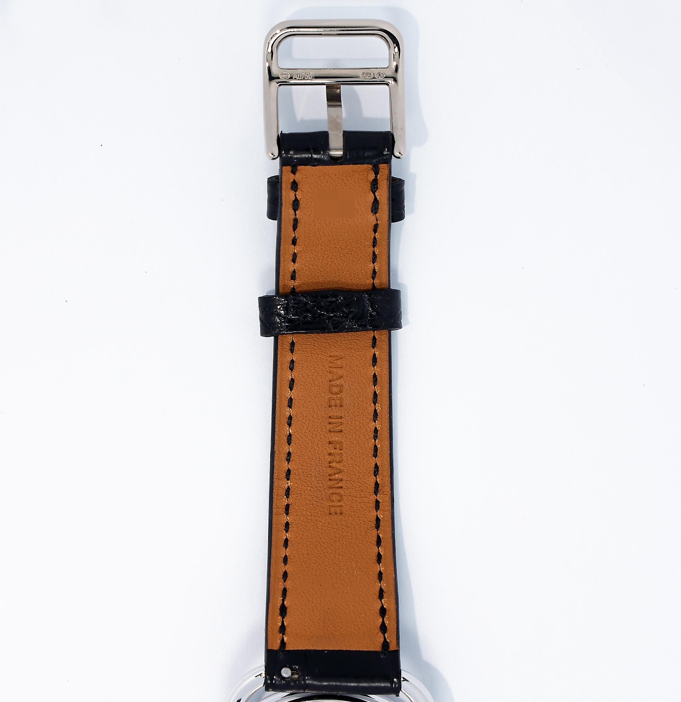 Excellent ( Rank SA ) HERMÈS Arceau Ecuyere Watch 34mm Black (89) Alligator Diamond C (2018) - 6