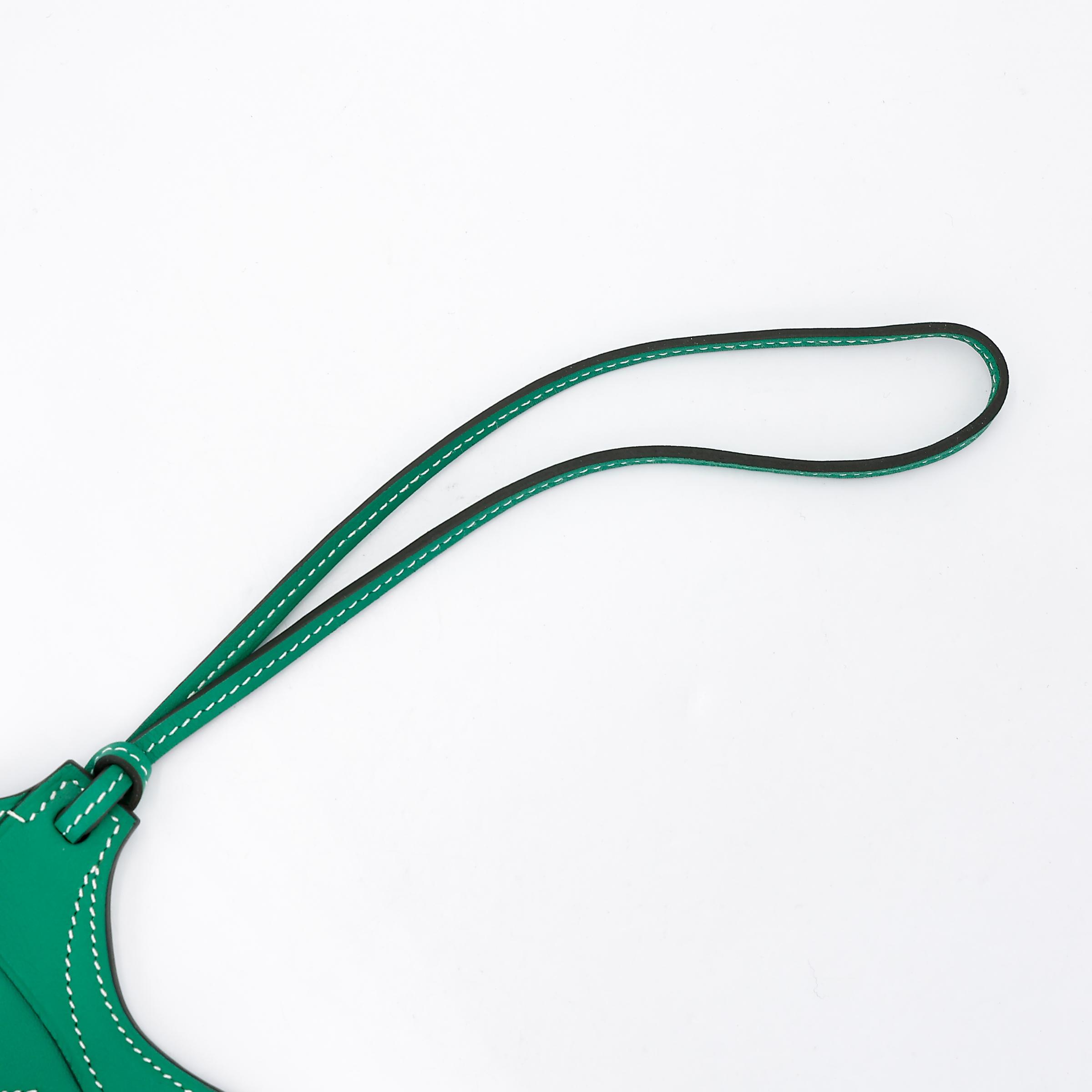 SA超美品 HERMÈS 爱马仕 Paddock Saddle Selle 挂件 Z6 孔雀绿 Malachite 皮革 银扣 - 3