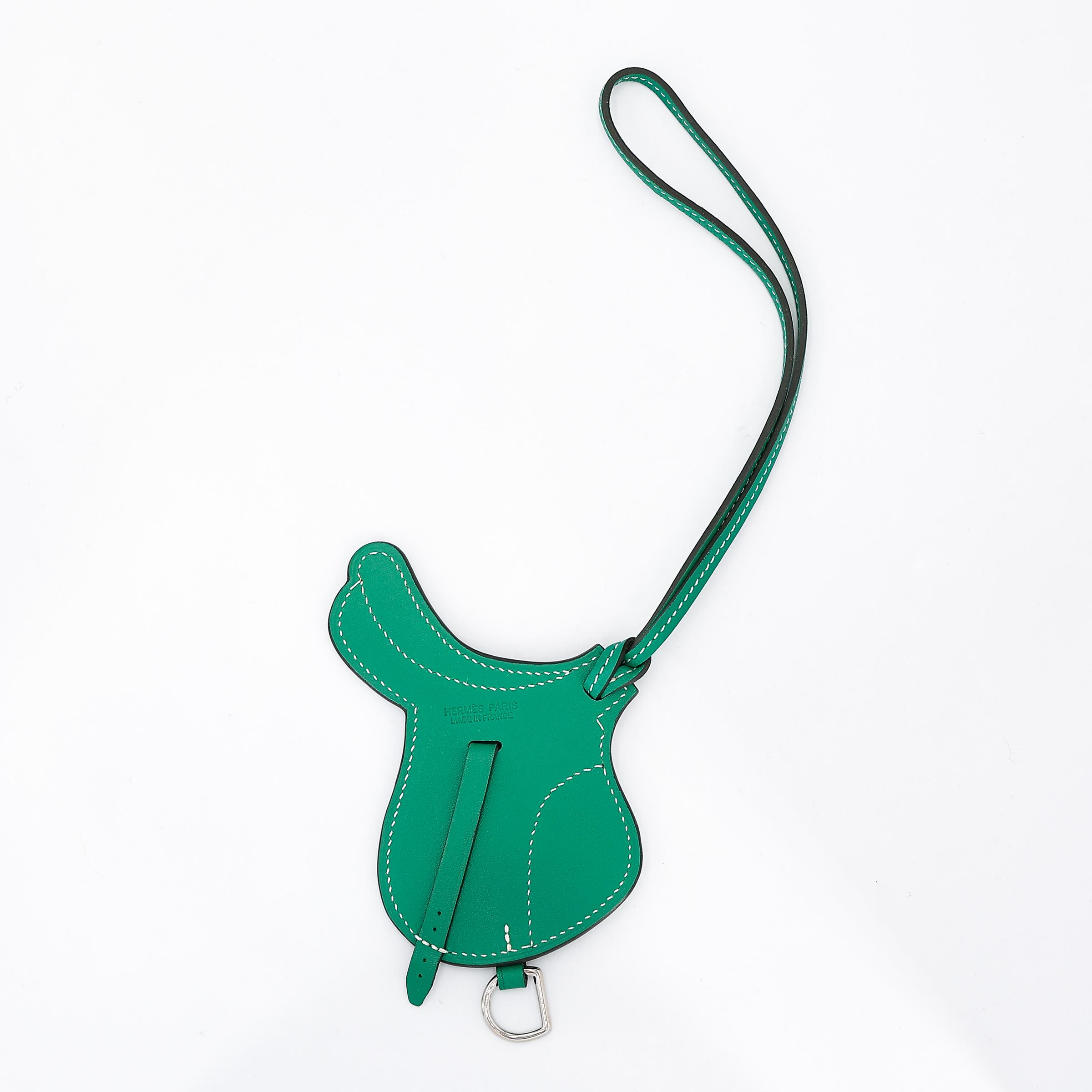 SA超美品 HERMÈS 爱马仕 Paddock Saddle Selle 挂件 Z6 孔雀绿 Malachite 皮革 银扣 - 4