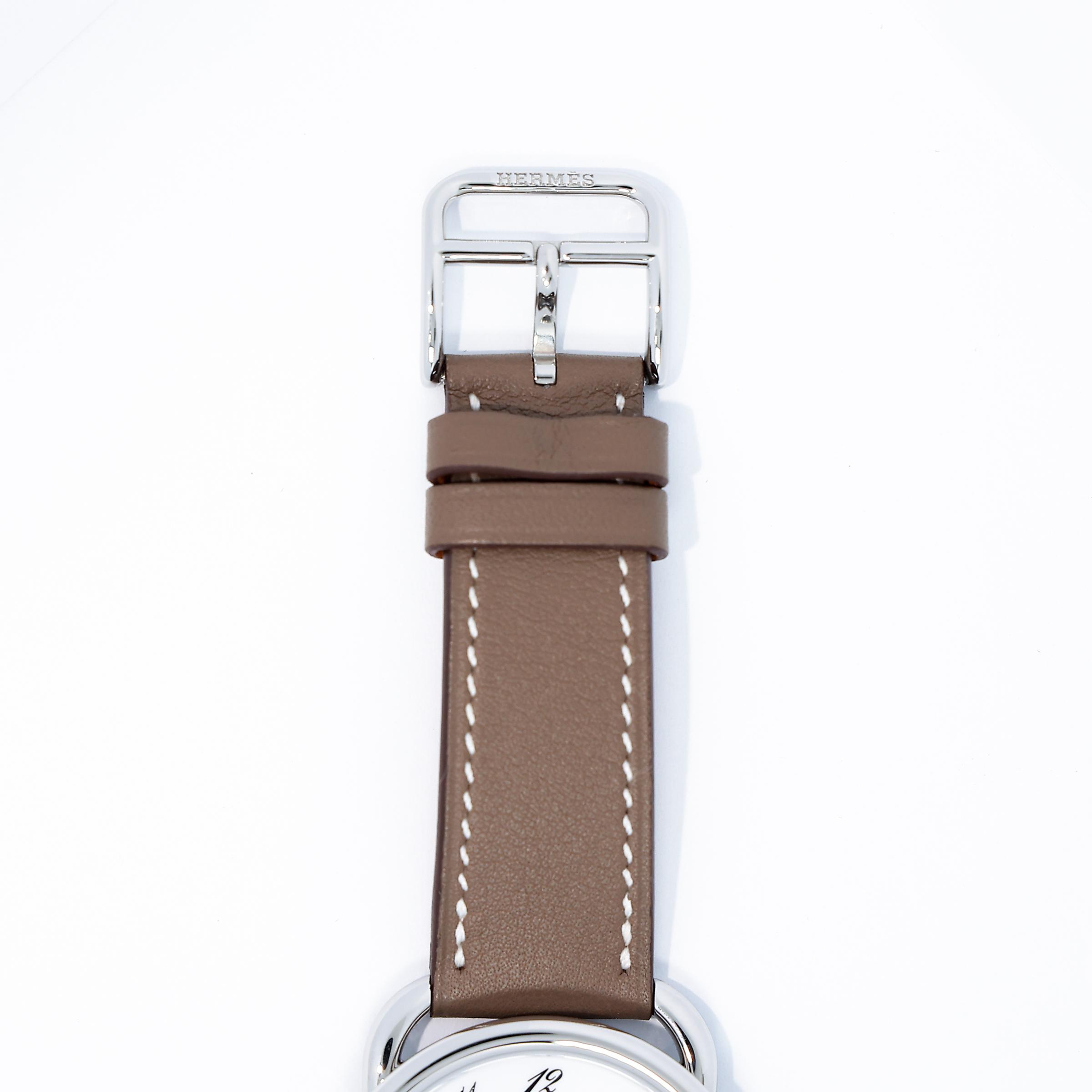Unused ( Rank NS ) HERMÈS Arceau watch Large model 36mm Etoupe (18) Swift Palladium hardware Z (2021) - 3