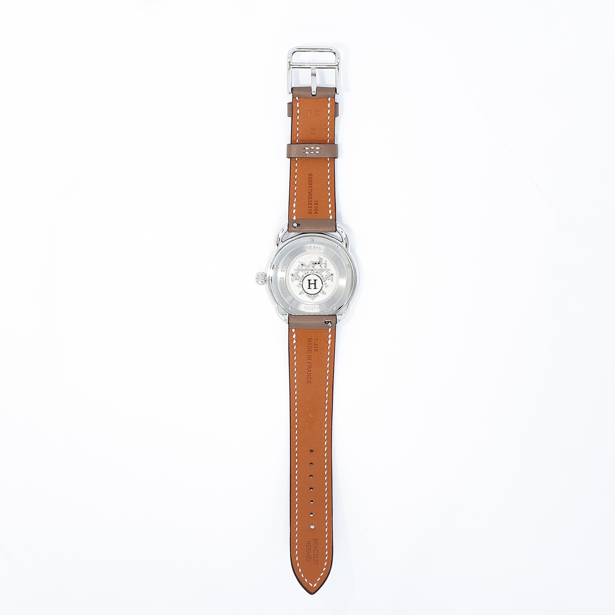 Unused ( Rank NS ) HERMÈS Arceau watch Large model 36mm Etoupe (18) Swift Palladium hardware Z (2021) - 5