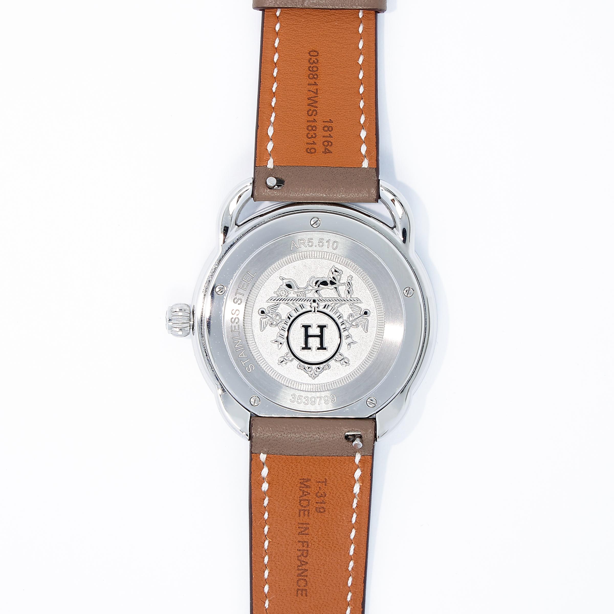 Unused ( Rank NS ) HERMÈS Arceau watch Large model 36mm Etoupe (18) Swift Palladium hardware Z (2021) - 6