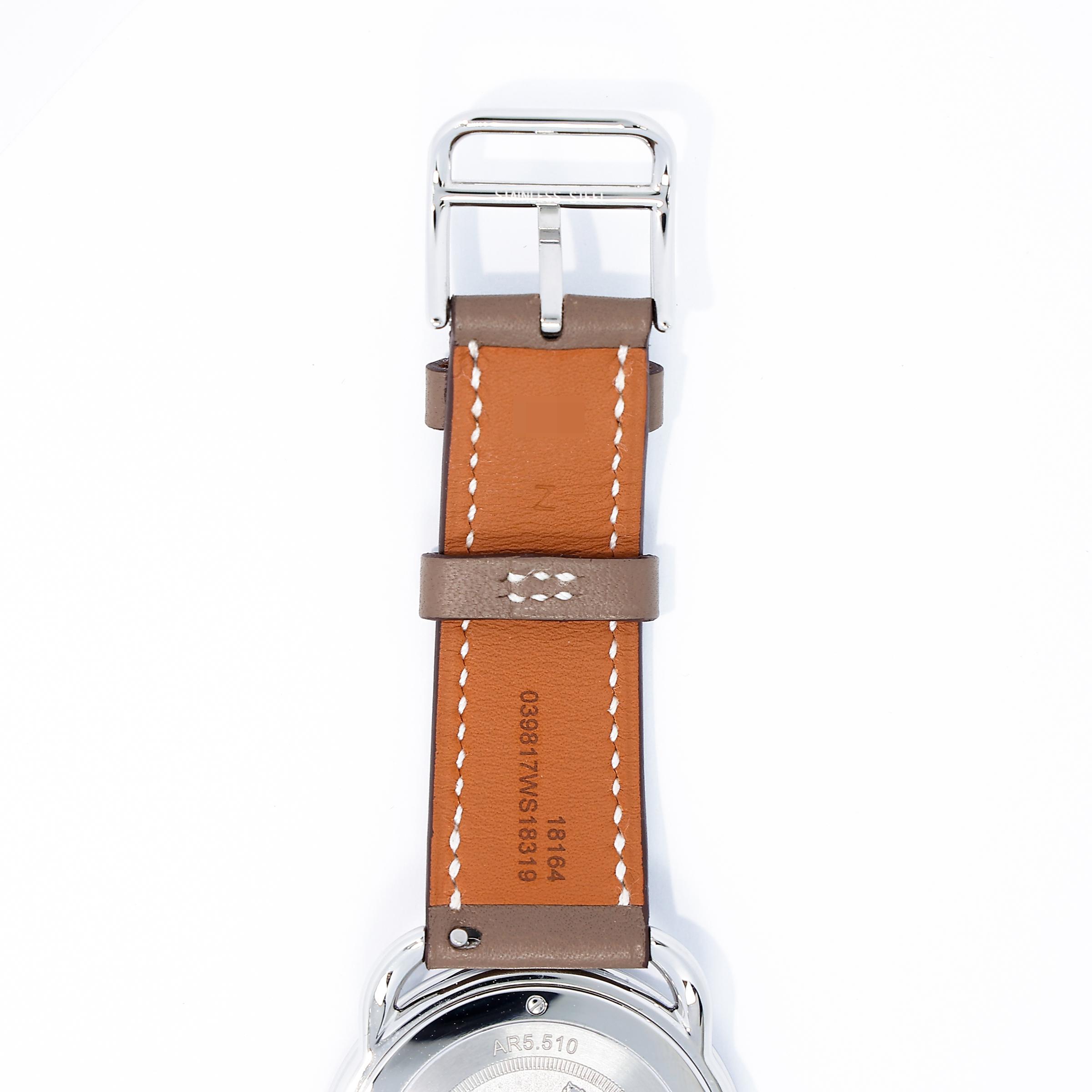 Unused ( Rank NS ) HERMÈS Arceau watch Large model 36mm Etoupe (18) Swift Palladium hardware Z (2021) - 7