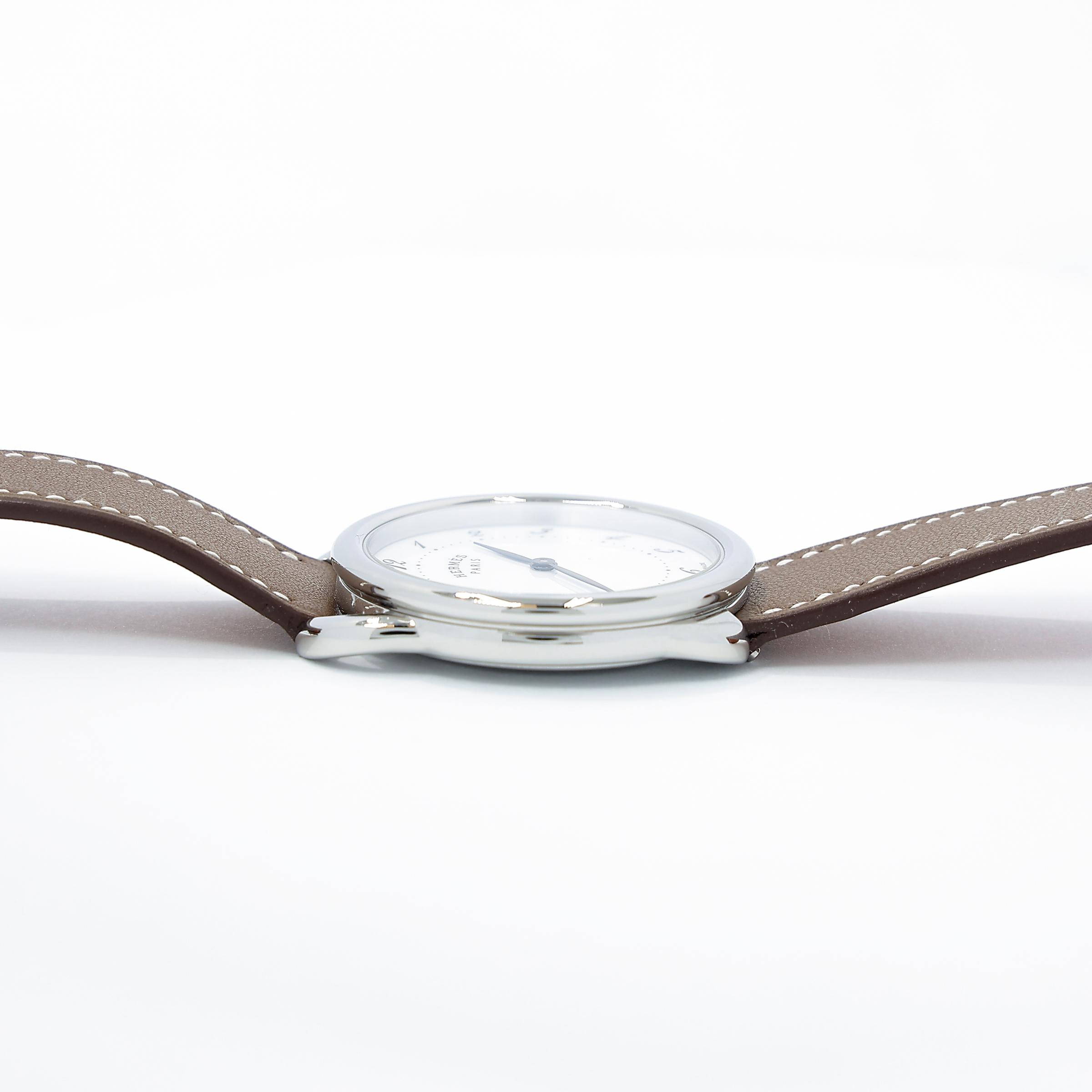 Unused ( Rank NS ) HERMÈS Arceau watch Large model 36mm Etoupe (18) Swift Palladium hardware Z (2021) - 9