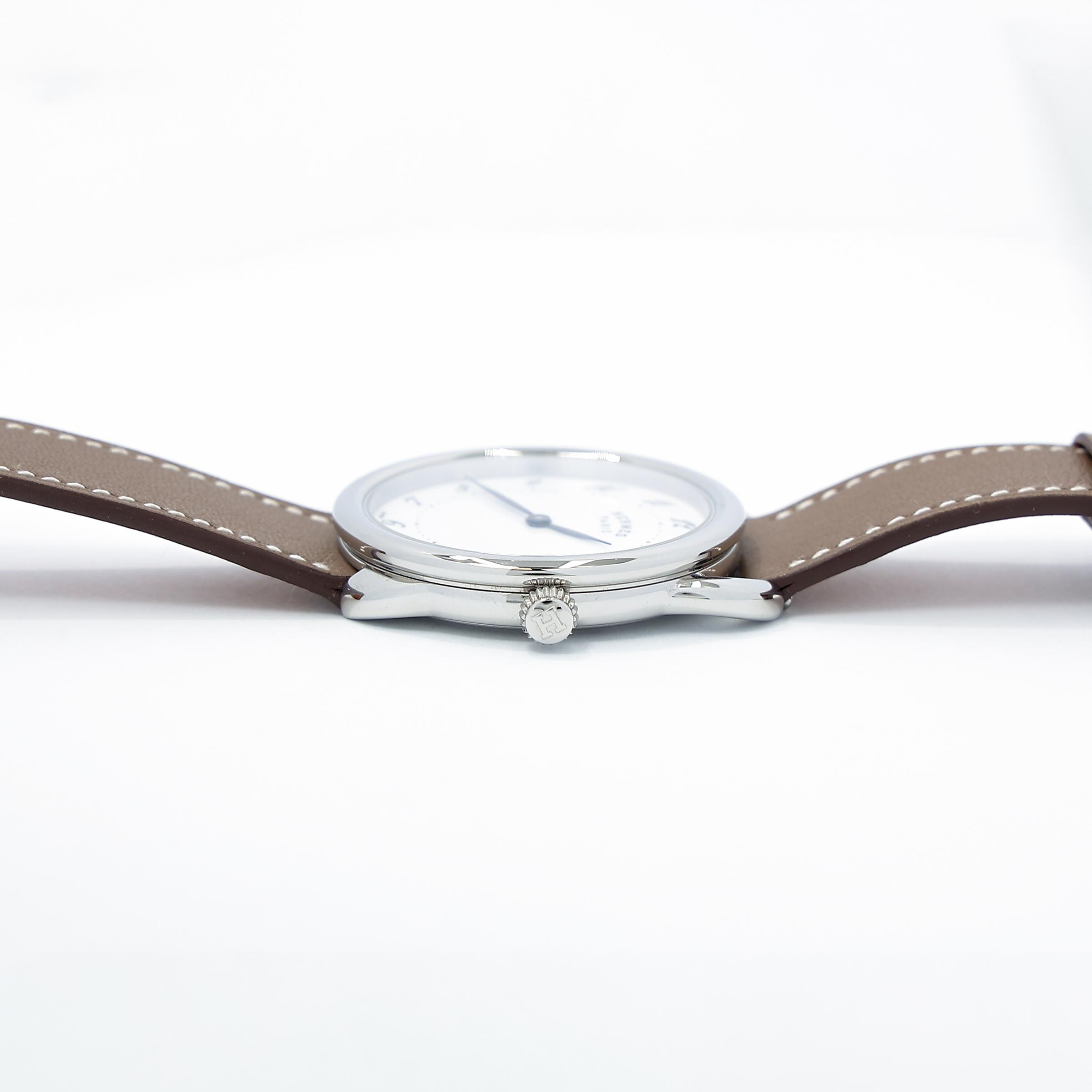 Unused ( Rank NS ) HERMÈS Arceau watch Large model 36mm Etoupe (18) Swift Palladium hardware Z (2021) - 10