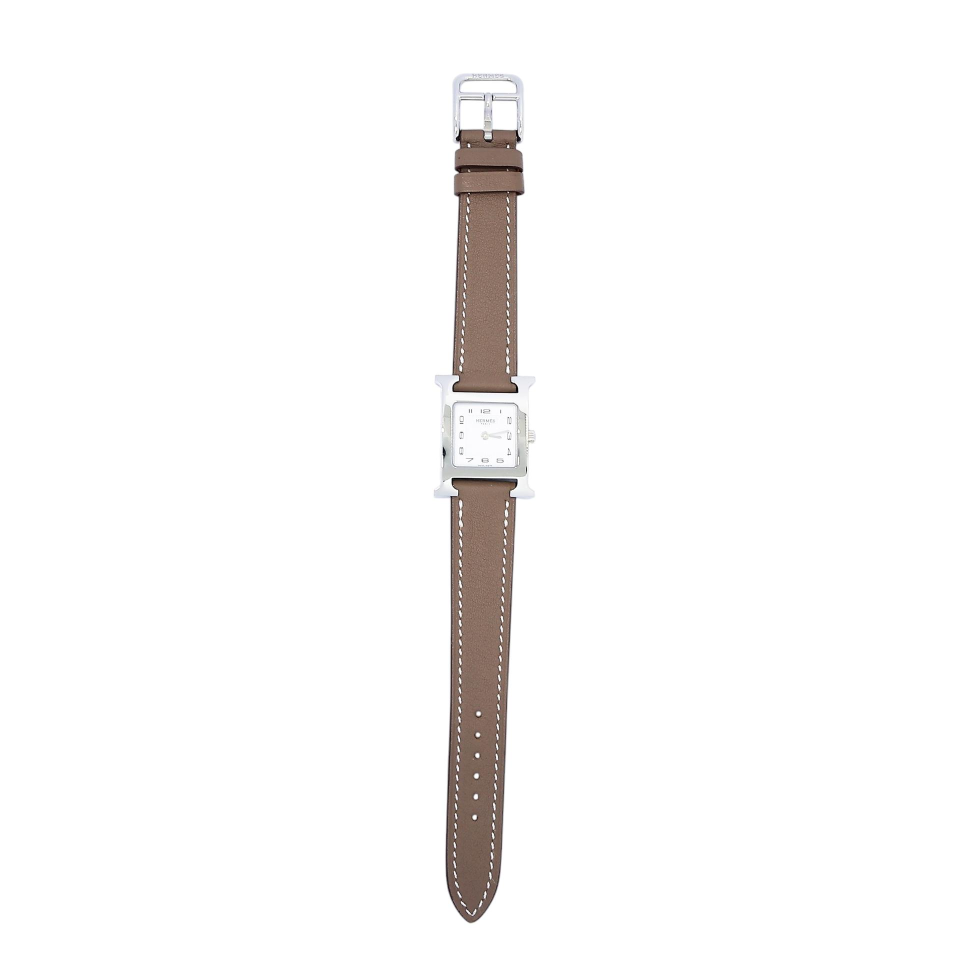 Brand New ( Rank N ) HERMÈS H Watch 21mm Etoupe (18) Swift Palladium hardware W (2024) - 1