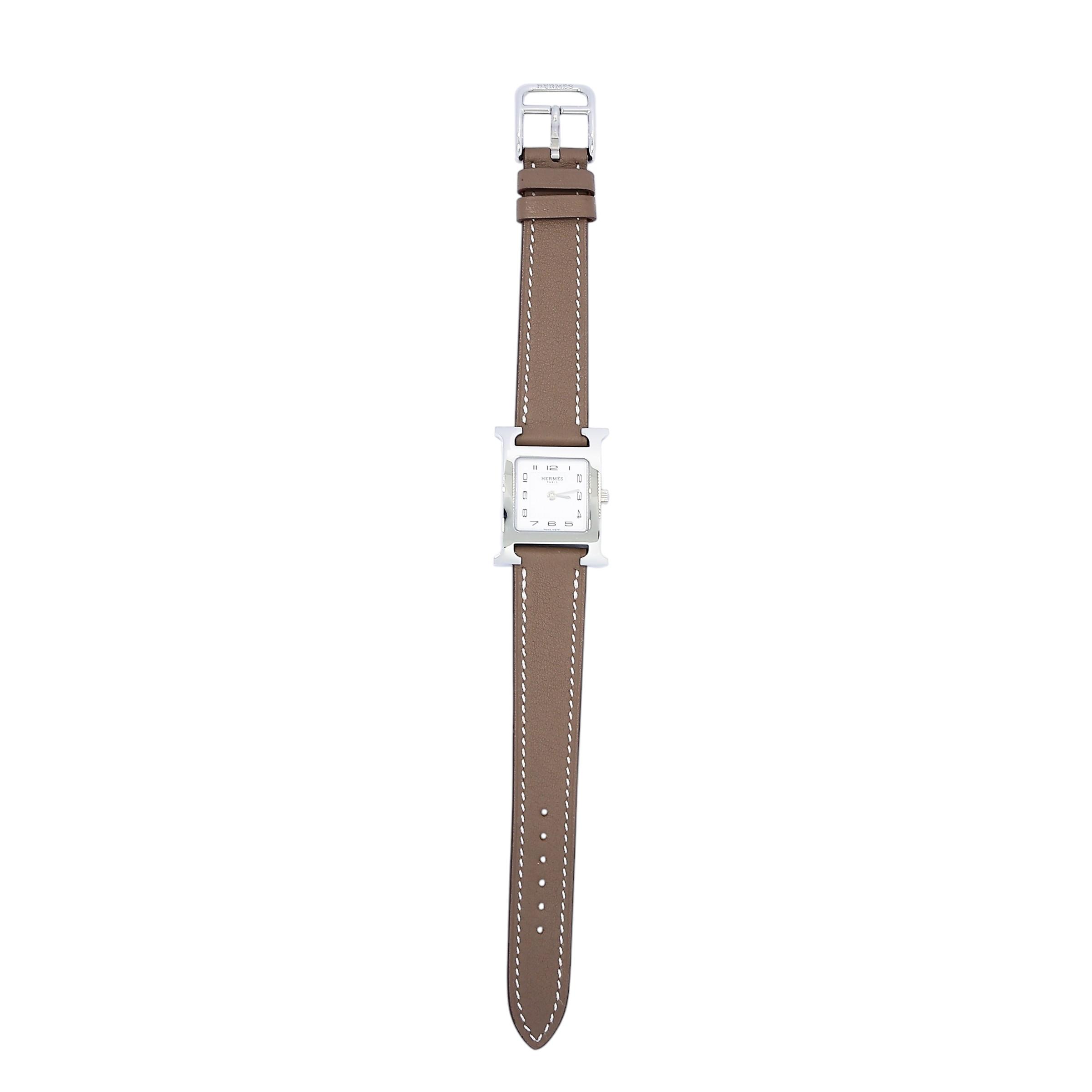 Brand New ( Rank N ) HERMÈS H Watch 21mm Etoupe (18) Swift Palladium hardware W (2024) - 1