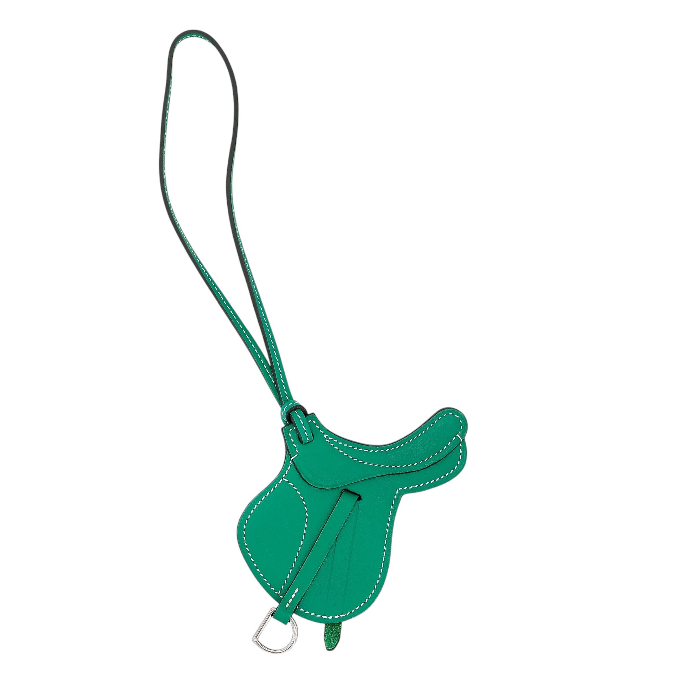 SA超美品 HERMÈS 爱马仕 Paddock Saddle Selle 挂件 Z6 孔雀绿 Malachite 皮革 银扣 - 1
