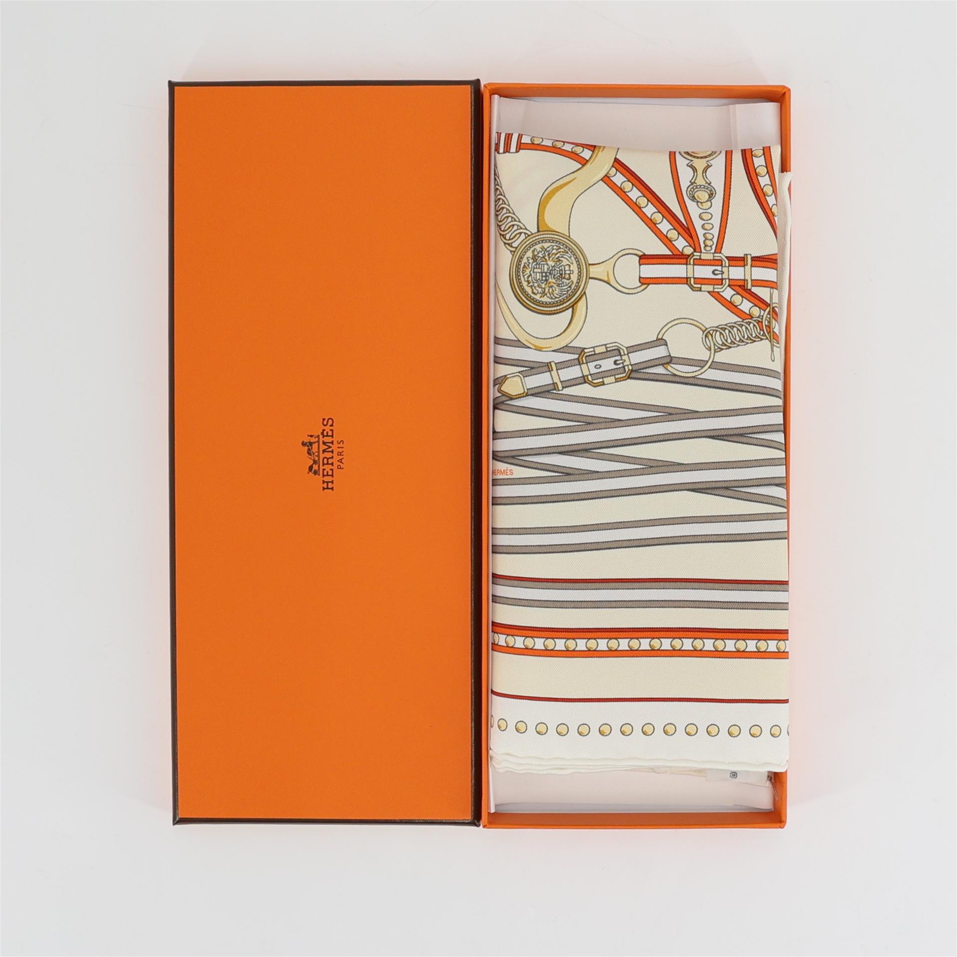 ランク N 新品 HERMÈS エルメス カレ45 グラントゥラララ オレンジ グレー ホワイト シルク - 3