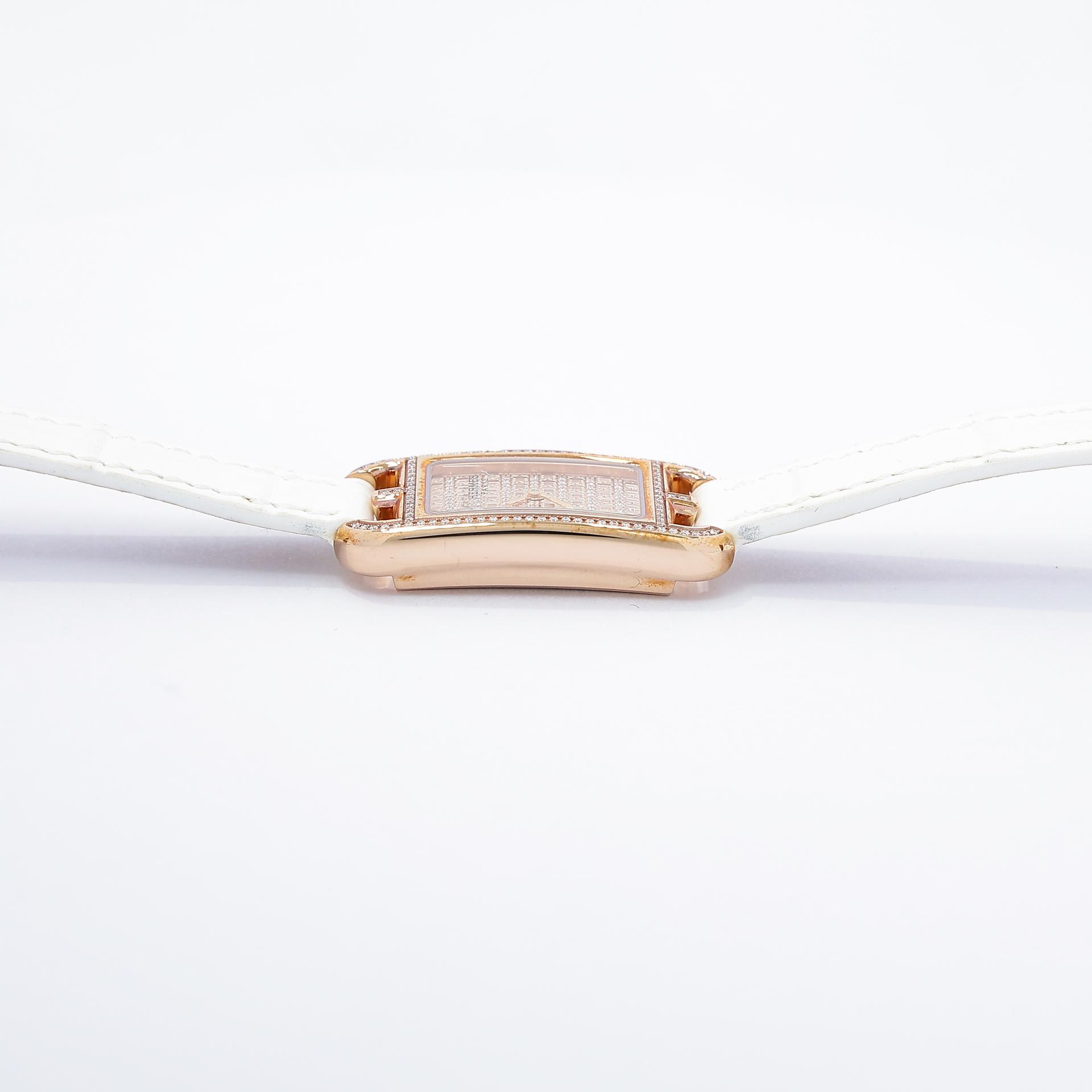 Excellent ( Rank SA ) HERMÈS Nantucket Mini Watch 16mm White (01) Alligator Diamond Rose Gold hardware Y (2020) - 9