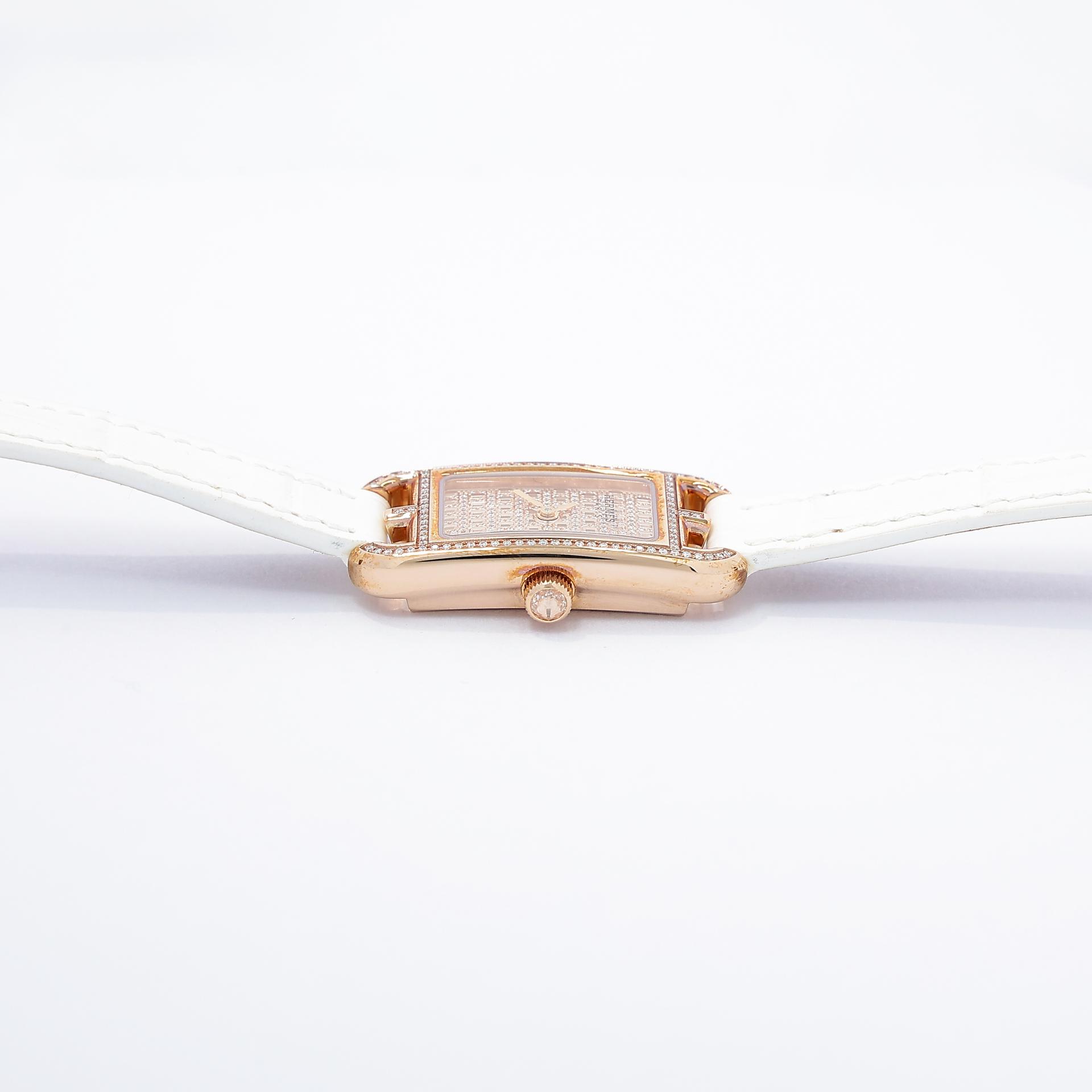 Excellent ( Rank SA ) HERMÈS Nantucket Mini Watch 16mm White (01) Alligator Diamond Rose Gold hardware Y (2020) - 10