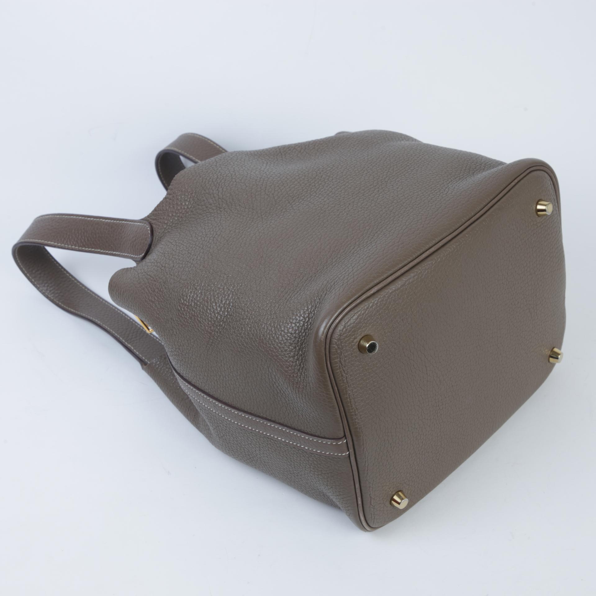 Very Good ( Rank A)  HERMÈS  Picotin Lock MM Etoupe (18) Clemence Gold hardware D (2019) - 6
