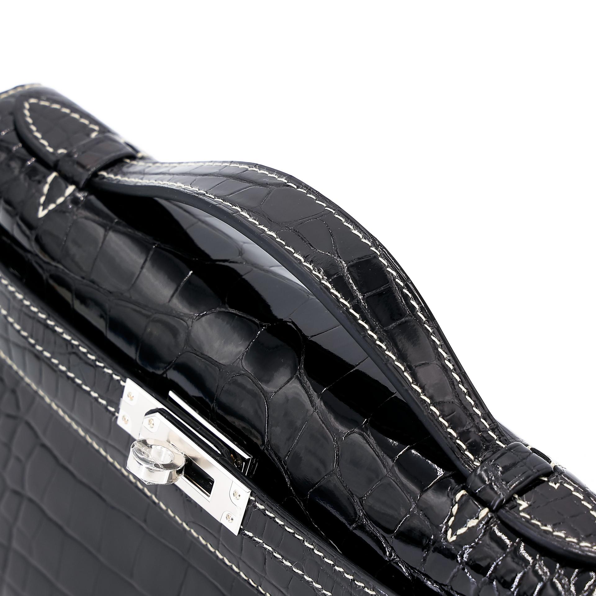 ランク NS 未使用品 HERMÈS エルメス スペシャルオーダー ポシェットケリー HSS ブラック (89) クロコダイル アリゲーター シルバー金具 W刻印 (2024) - 3