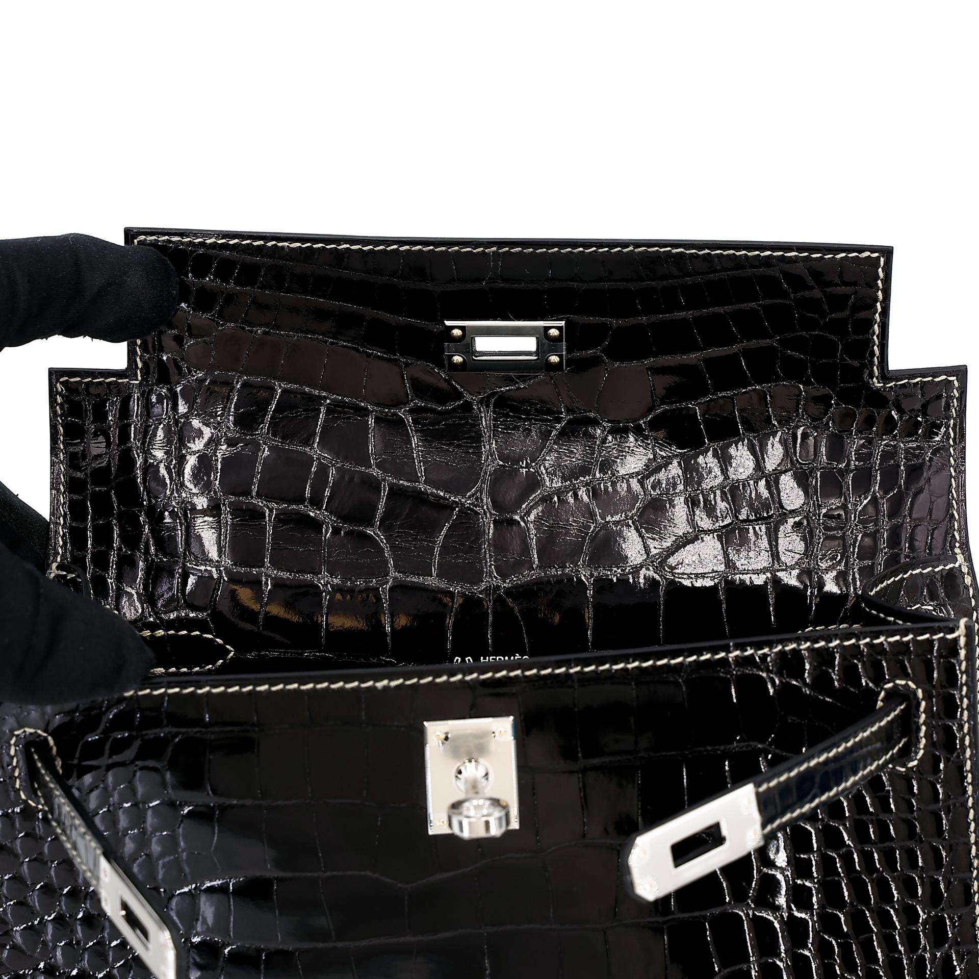 ランク NS 未使用品 HERMÈS エルメス スペシャルオーダー ポシェットケリー HSS ブラック (89) クロコダイル アリゲーター シルバー金具 W刻印 (2024) - 12