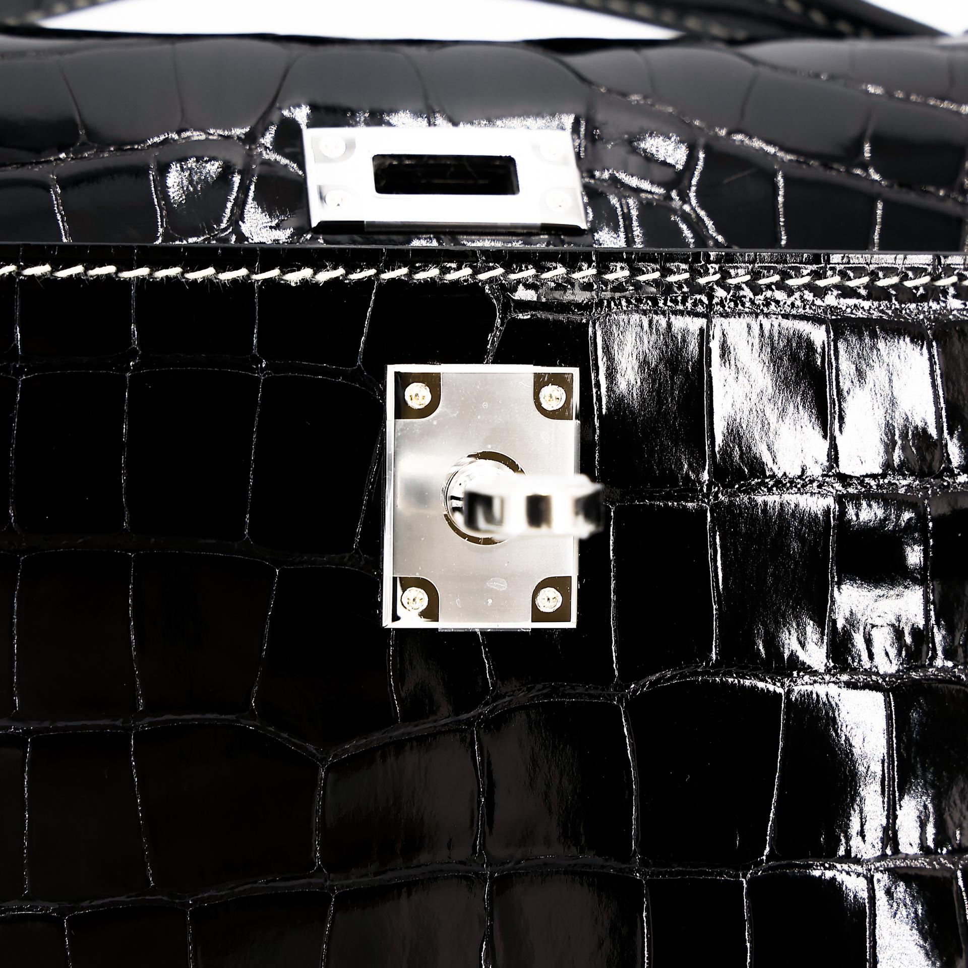 ランク NS 未使用品 HERMÈS エルメス スペシャルオーダー ポシェットケリー HSS ブラック (89) クロコダイル アリゲーター シルバー金具 W刻印 (2024) - 13