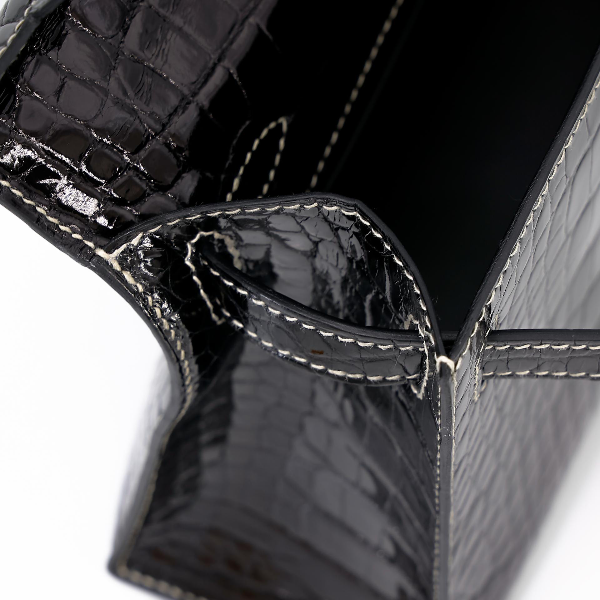 ランク NS 未使用品 HERMÈS エルメス スペシャルオーダー ポシェットケリー HSS ブラック (89) クロコダイル アリゲーター シルバー金具 W刻印 (2024) - 18