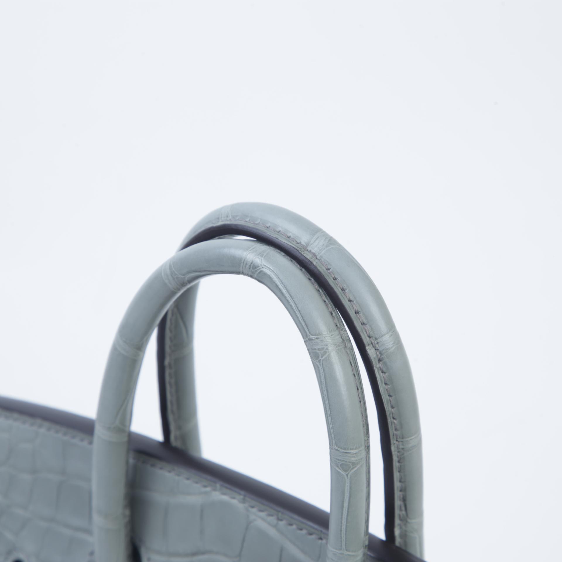 全新 HERMÈS 爱马仕 Birkin 25 0V 水晶灰 Gris Ciment  □ 短吻鳄 雾面 金扣 W刻 2024年 - 3