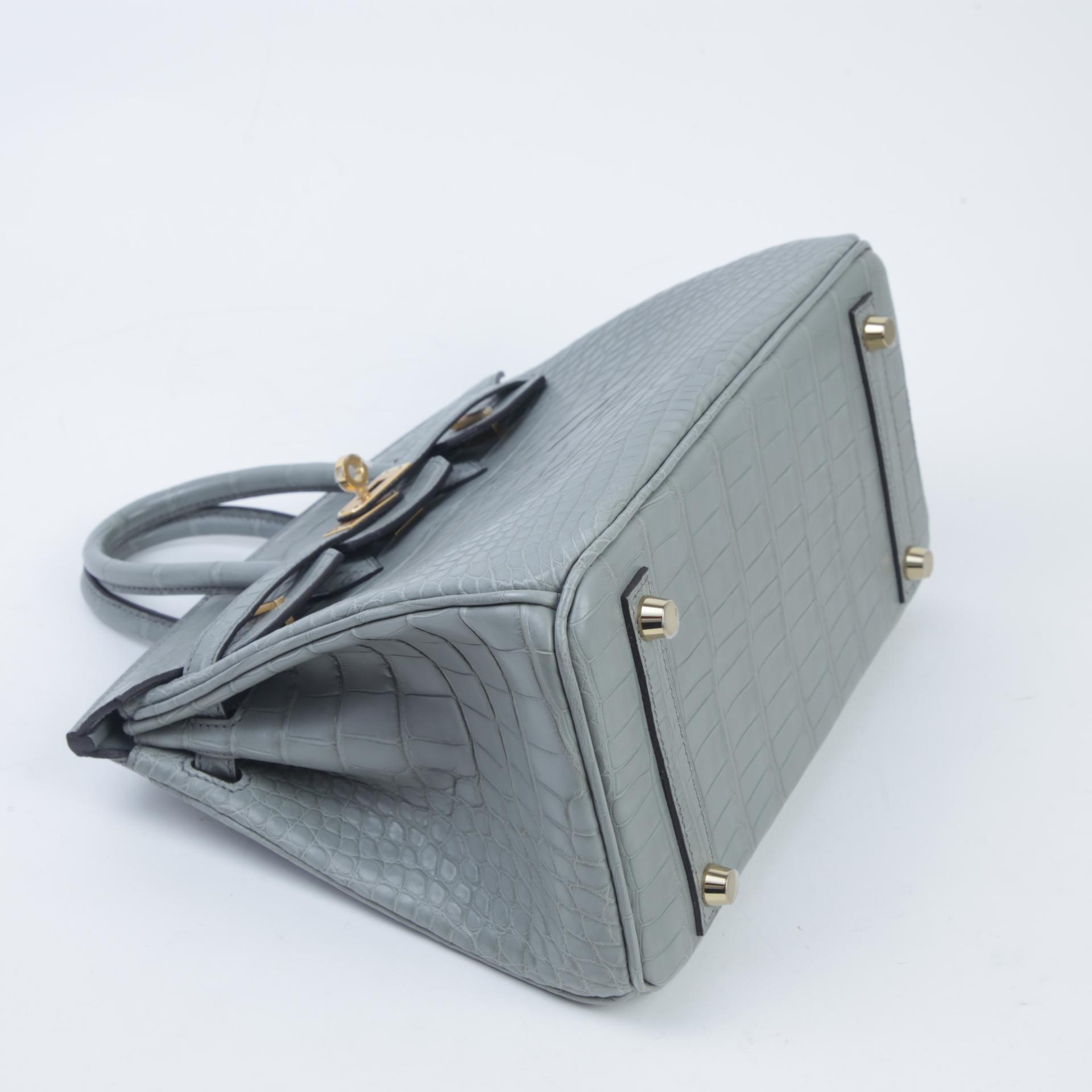 全新 HERMÈS 爱马仕 Birkin 25 0V 水晶灰 Gris Ciment  □ 短吻鳄 雾面 金扣 W刻 2024年 - 4