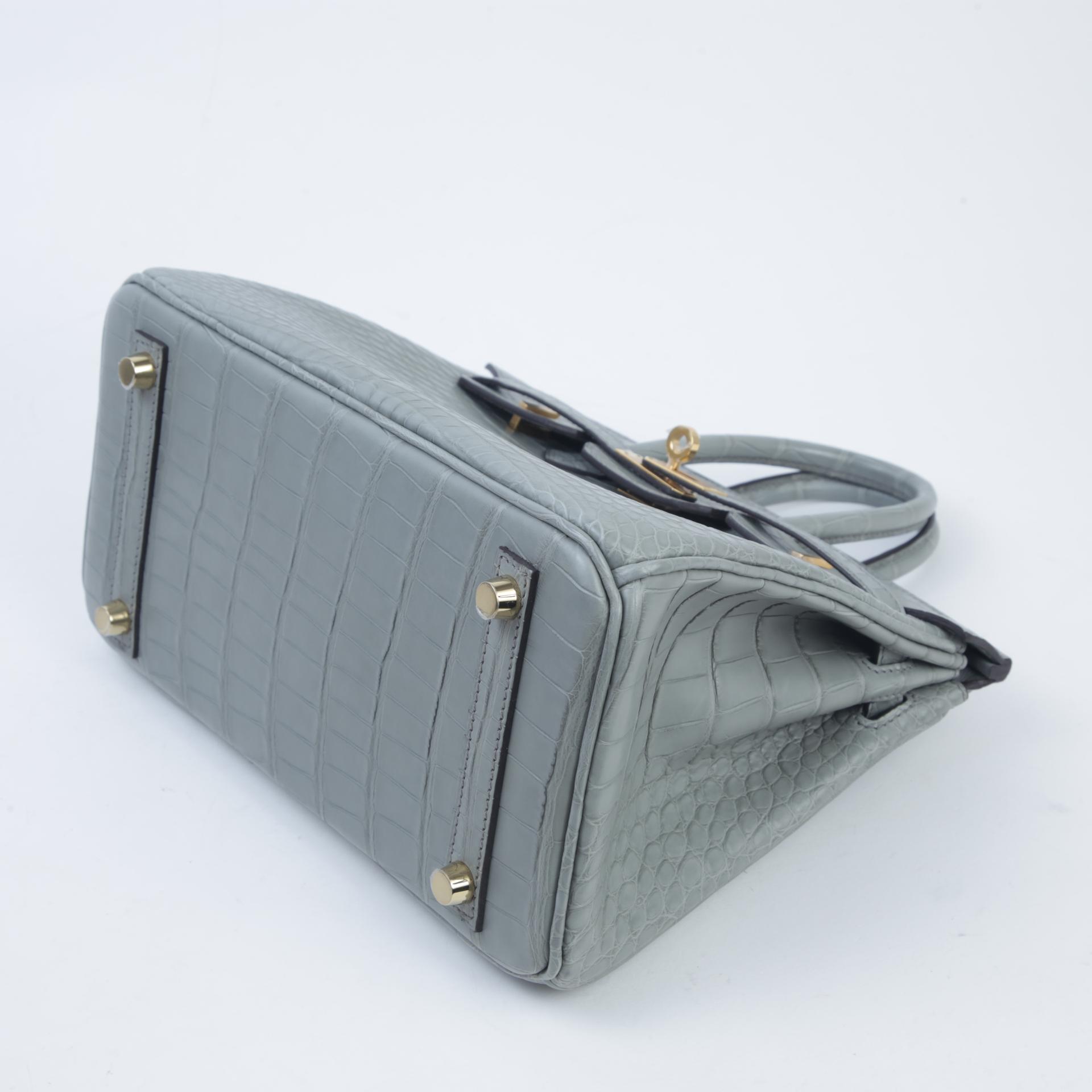 全新 HERMÈS 爱马仕 Birkin 25 0V 水晶灰 Gris Ciment  □ 短吻鳄 雾面 金扣 W刻 2024年 - 5