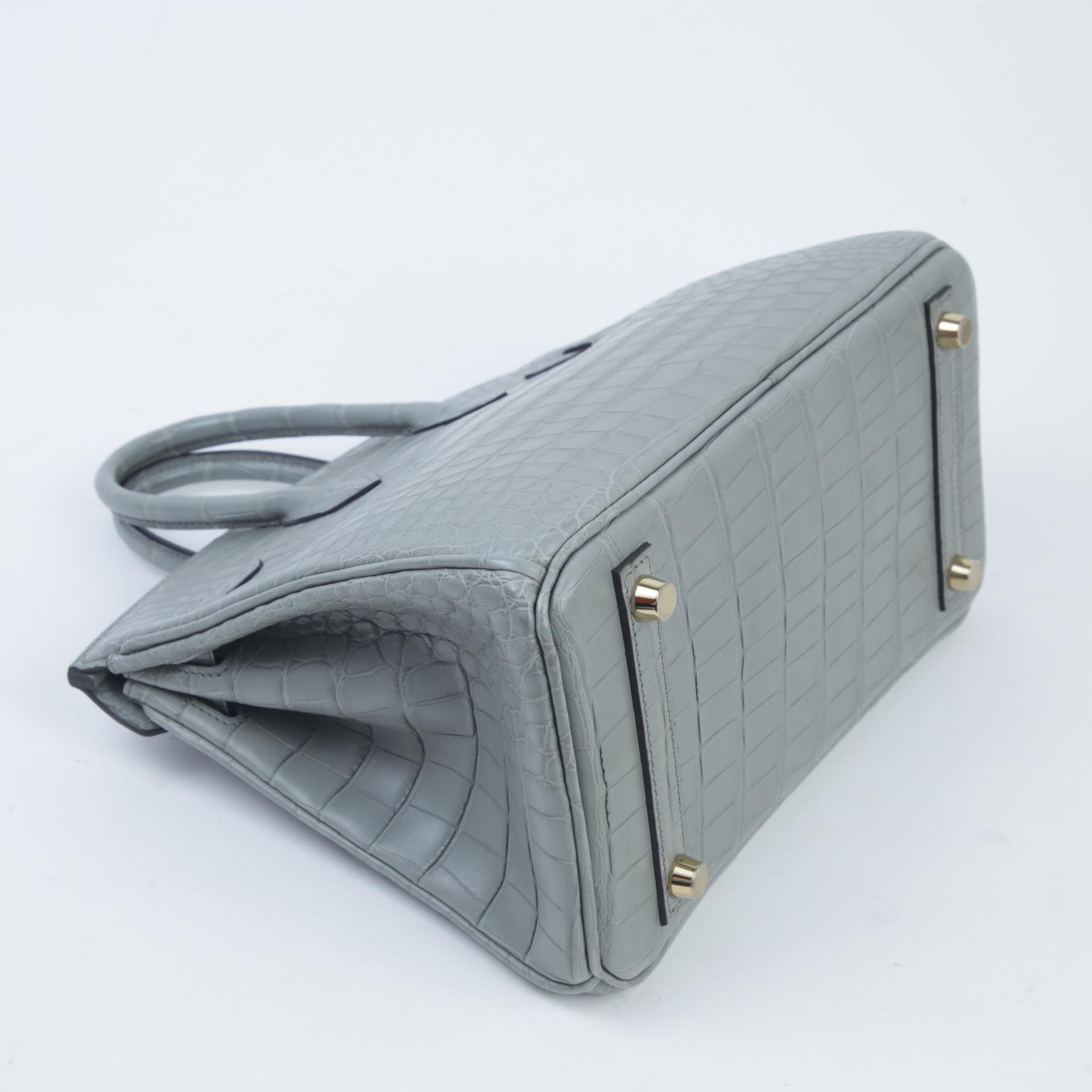 全新 HERMÈS 爱马仕 Birkin 25 0V 水晶灰 Gris Ciment  □ 短吻鳄 雾面 金扣 W刻 2024年 - 6