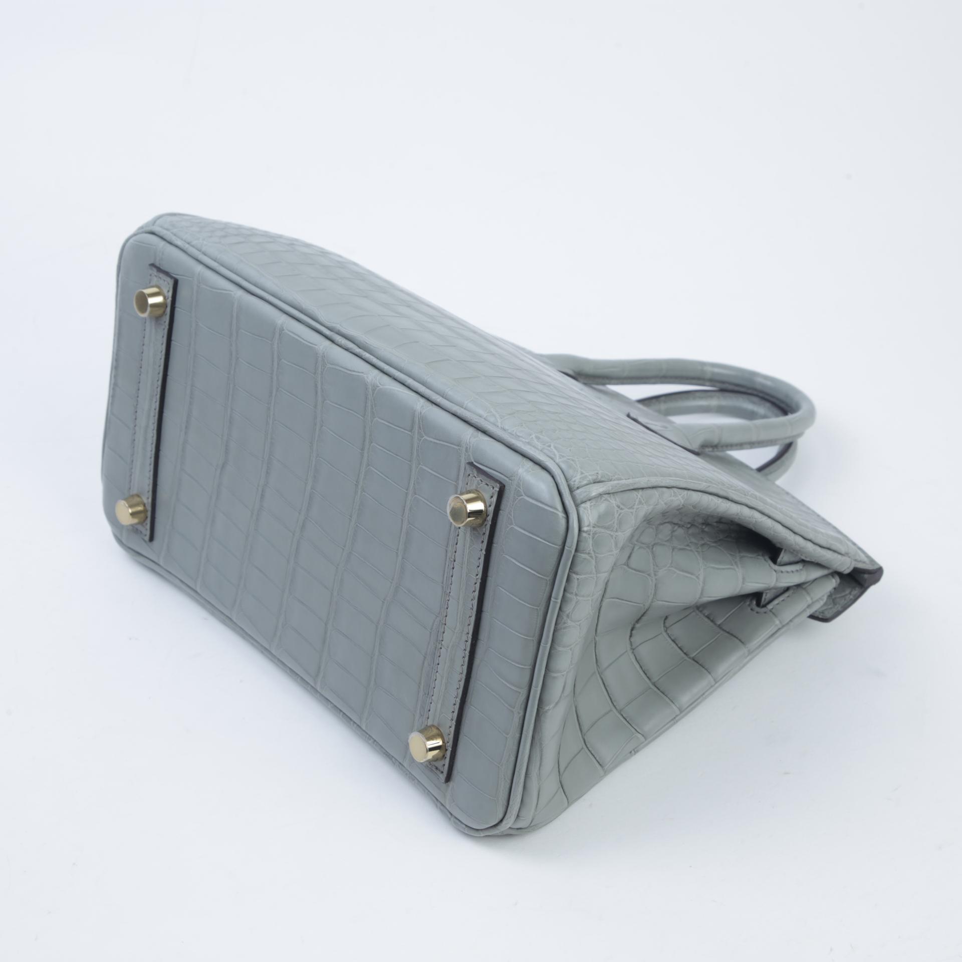 全新 HERMÈS 爱马仕 Birkin 25 0V 水晶灰 Gris Ciment  □ 短吻鳄 雾面 金扣 W刻 2024年 - 7