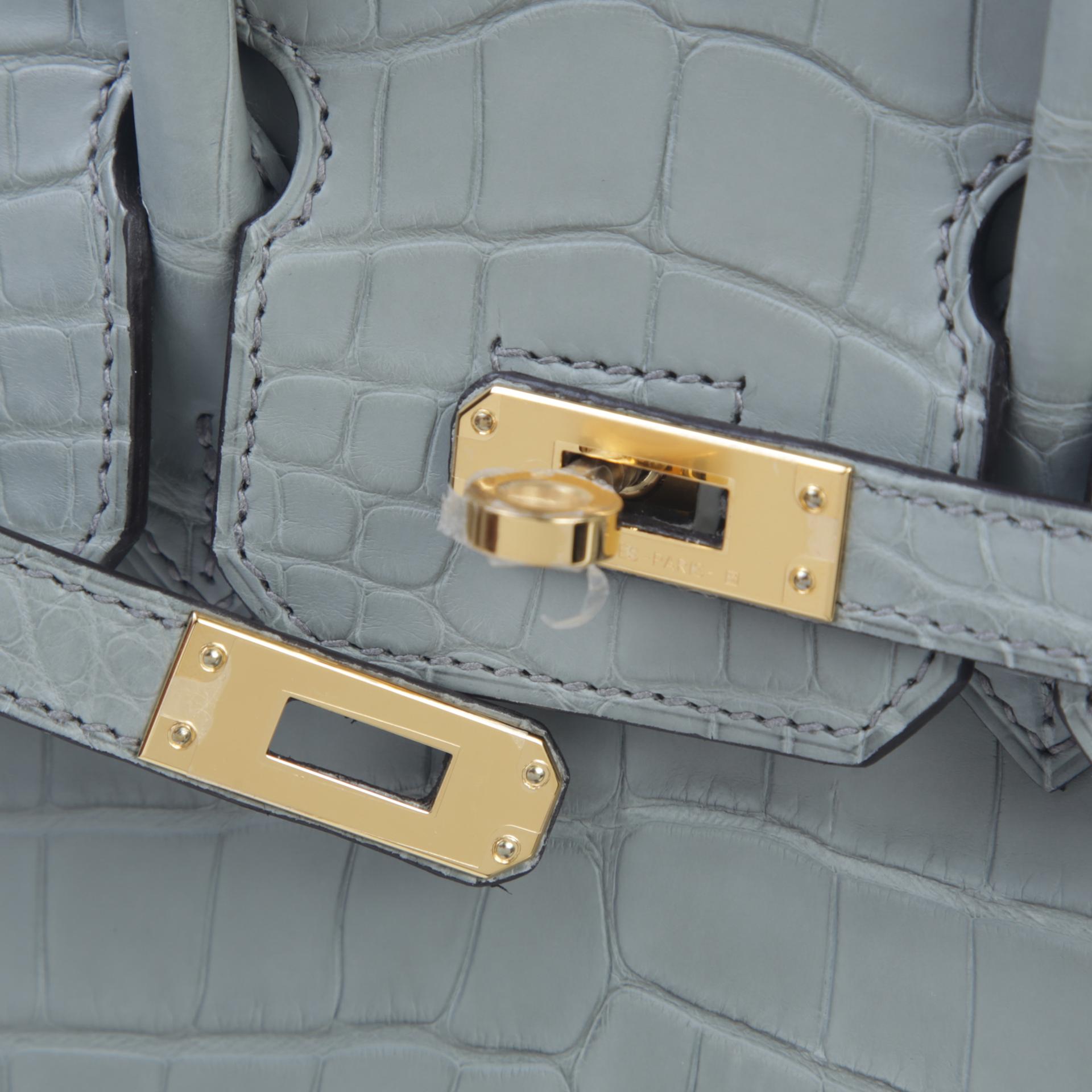 全新 HERMÈS 爱马仕 Birkin 25 0V 水晶灰 Gris Ciment  □ 短吻鳄 雾面 金扣 W刻 2024年 - 8