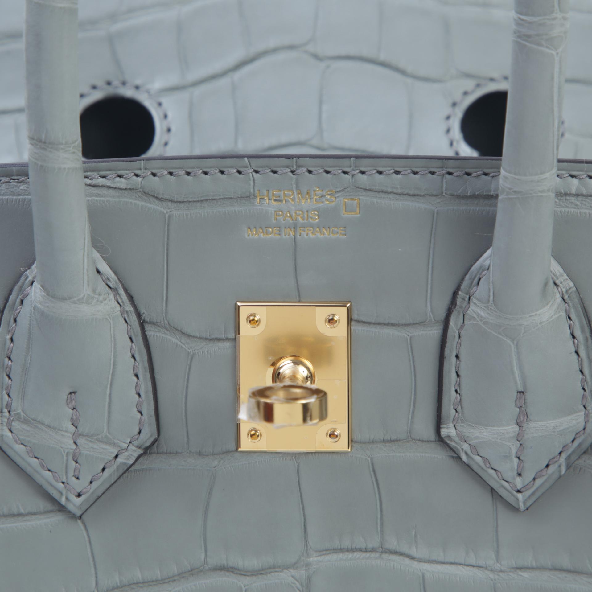 全新 HERMÈS 爱马仕 Birkin 25 0V 水晶灰 Gris Ciment  □ 短吻鳄 雾面 金扣 W刻 2024年 - 9