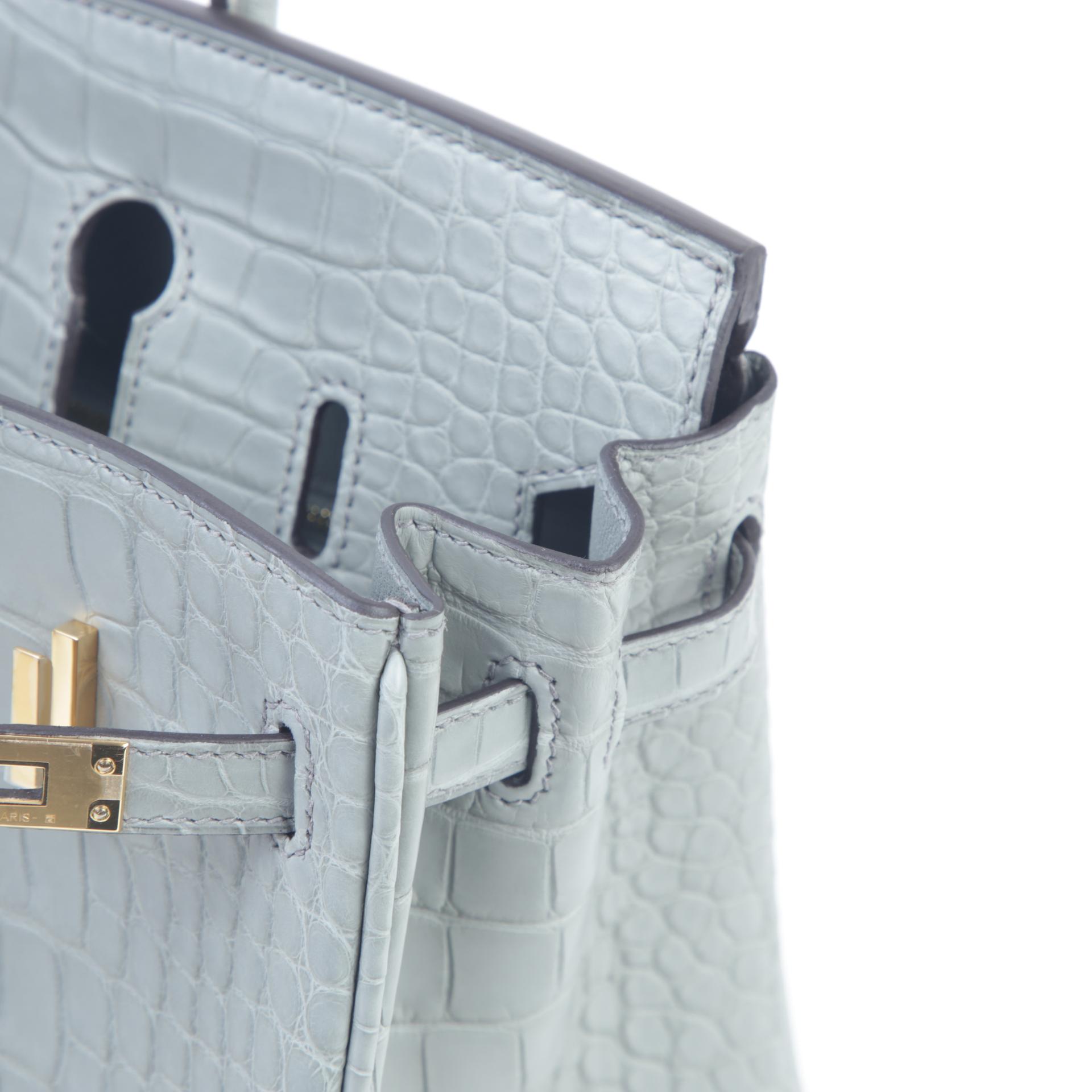 全新 HERMÈS 爱马仕 Birkin 25 0V 水晶灰 Gris Ciment  □ 短吻鳄 雾面 金扣 W刻 2024年 - 11