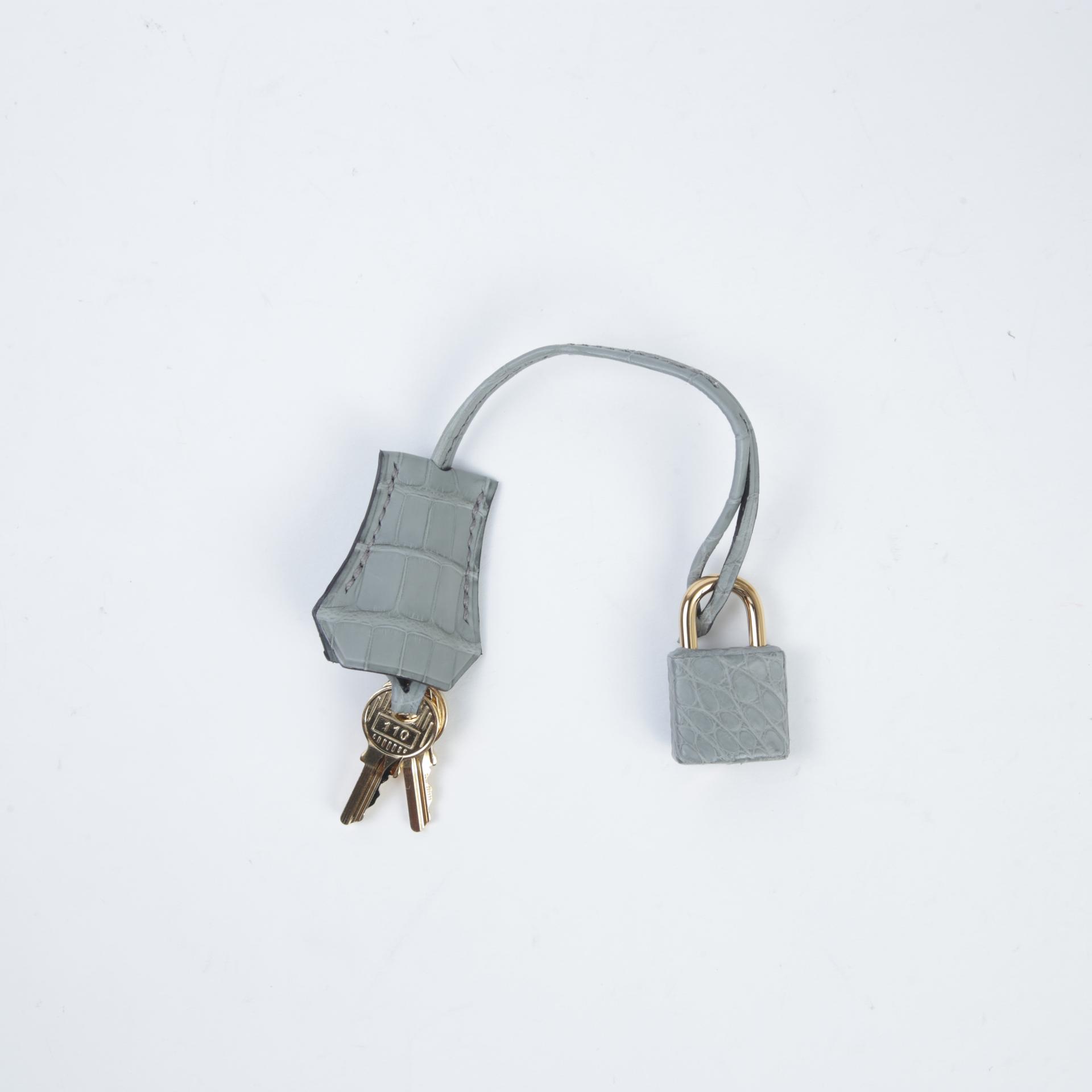 全新 HERMÈS 爱马仕 Birkin 25 0V 水晶灰 Gris Ciment  □ 短吻鳄 雾面 金扣 W刻 2024年 - 14