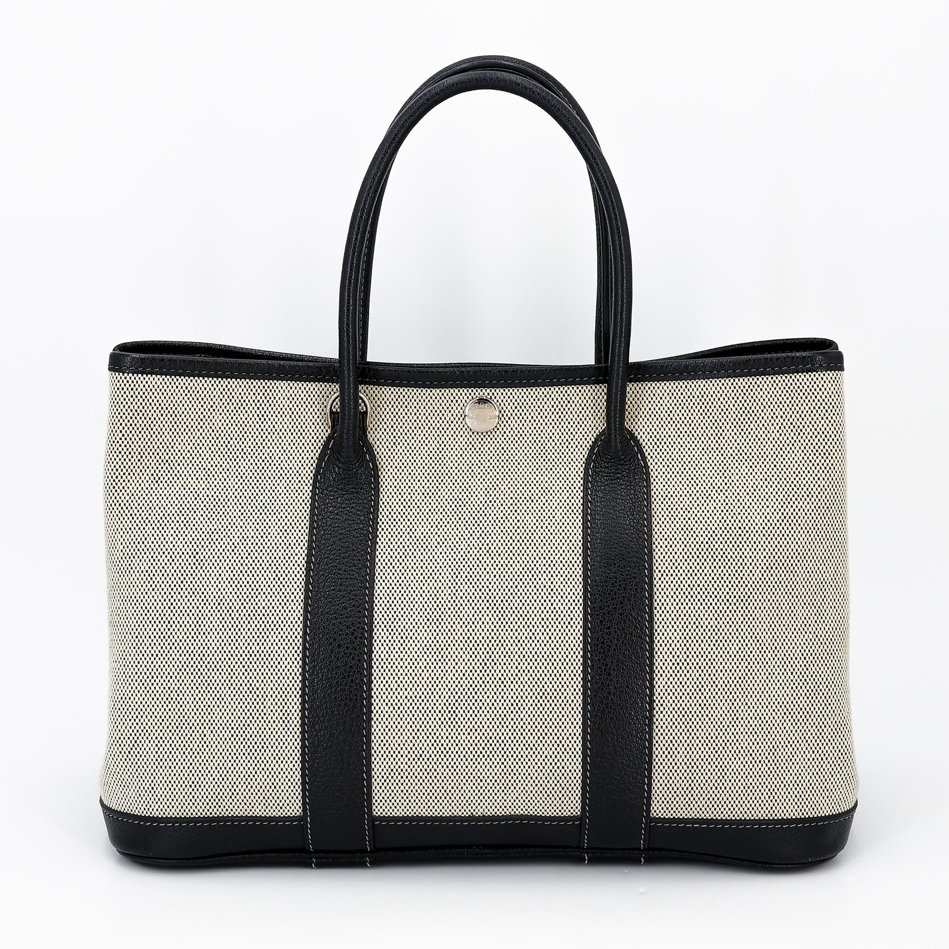 中古AB HERMÈS 爱马仕 Garden Party 花园 TPM 30 89 黑色 Noir 帆布 Buffalo 水牛皮 银扣 □J刻 2006年 - 2