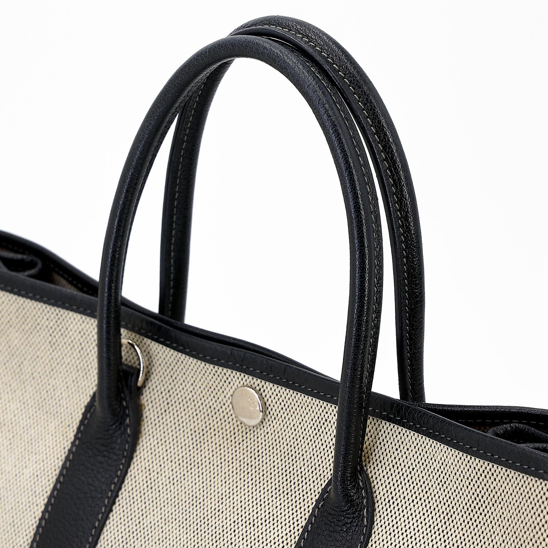 中古AB HERMÈS 爱马仕 Garden Party 花园 TPM 30 89 黑色 Noir 帆布 Buffalo 水牛皮 银扣 □J刻 2006年 - 3