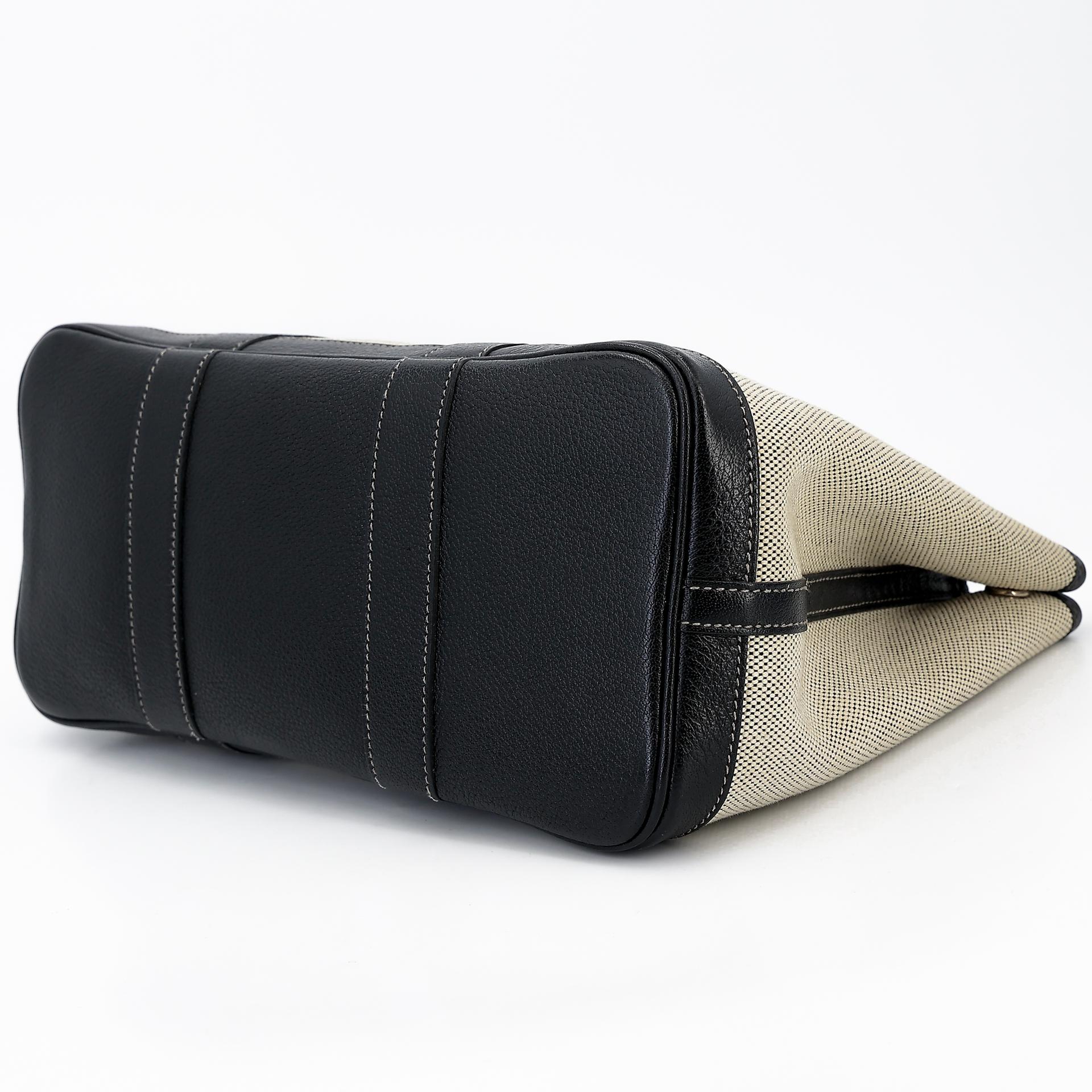 中古AB HERMÈS 爱马仕 Garden Party 花园 TPM 30 89 黑色 Noir 帆布 Buffalo 水牛皮 银扣 □J刻 2006年 - 6