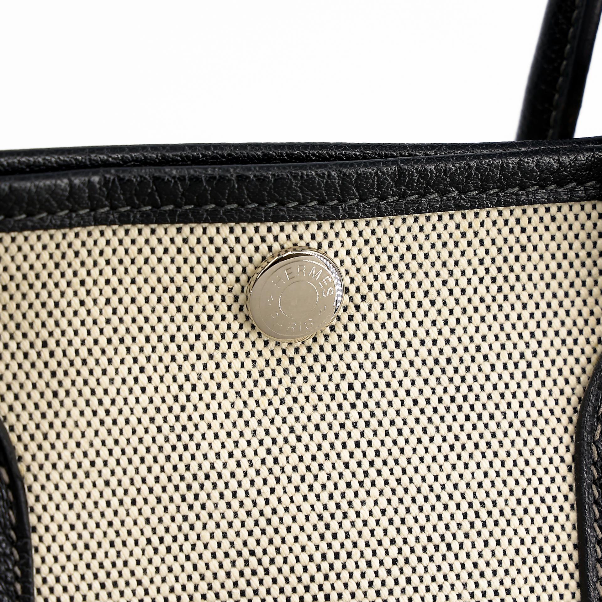 中古AB HERMÈS 爱马仕 Garden Party 花园 TPM 30 89 黑色 Noir 帆布 Buffalo 水牛皮 银扣 □J刻 2006年 - 19
