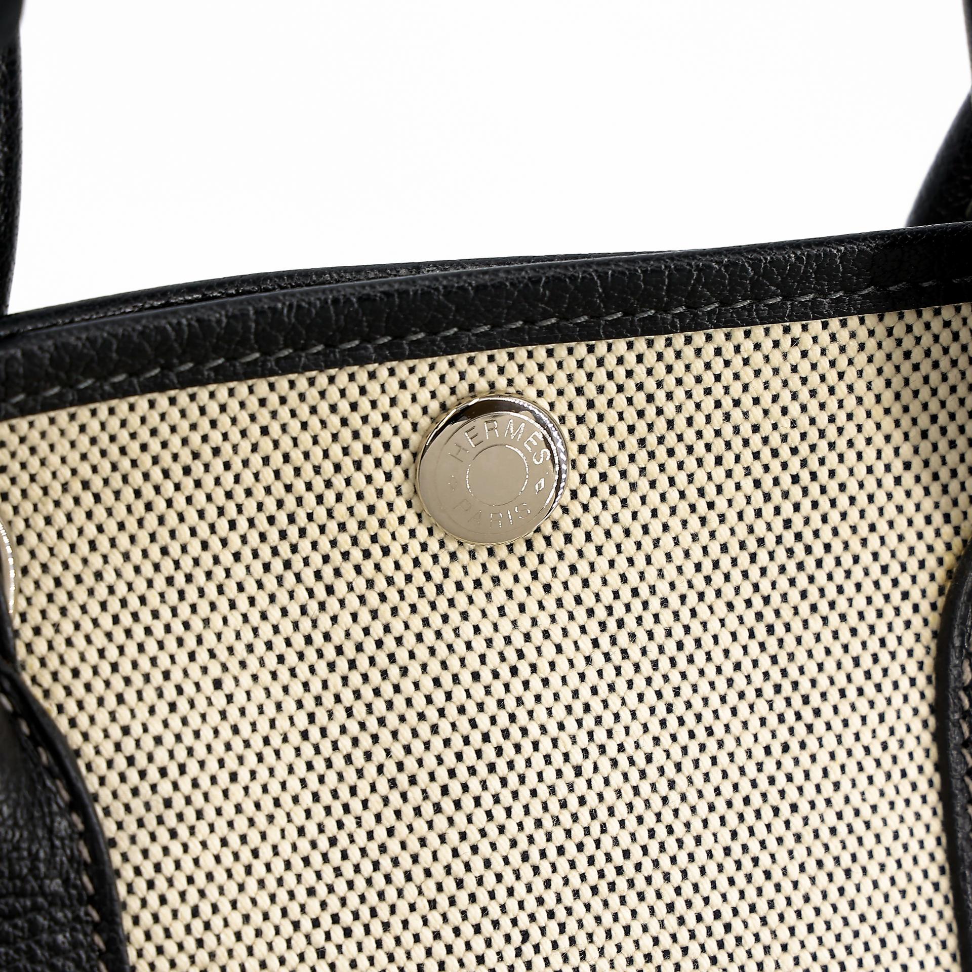 中古AB HERMÈS 爱马仕 Garden Party 花园 TPM 30 89 黑色 Noir 帆布 Buffalo 水牛皮 银扣 □J刻 2006年 - 20