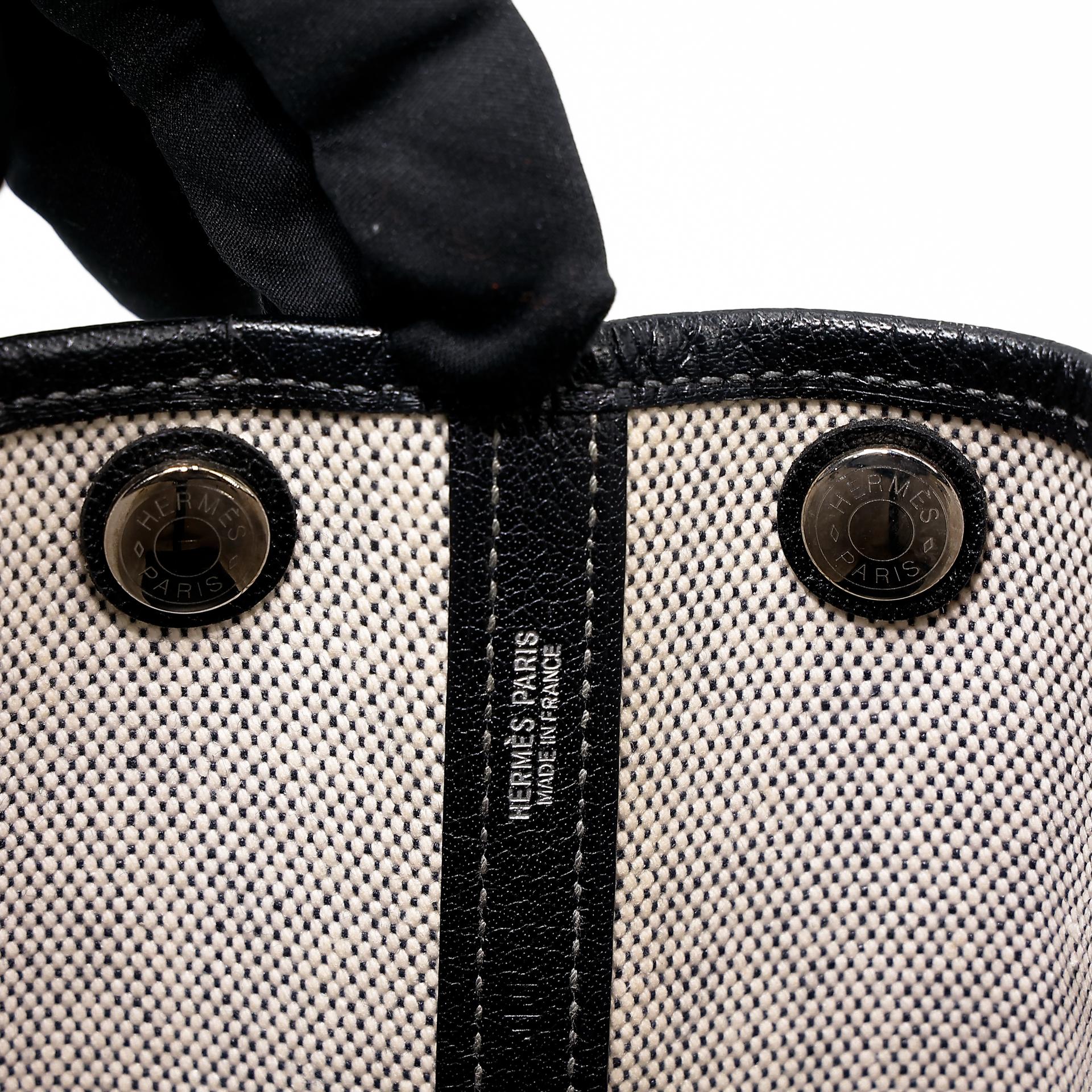 中古AB HERMÈS 爱马仕 Garden Party 花园 TPM 30 89 黑色 Noir 帆布 Buffalo 水牛皮 银扣 □J刻 2006年 - 21