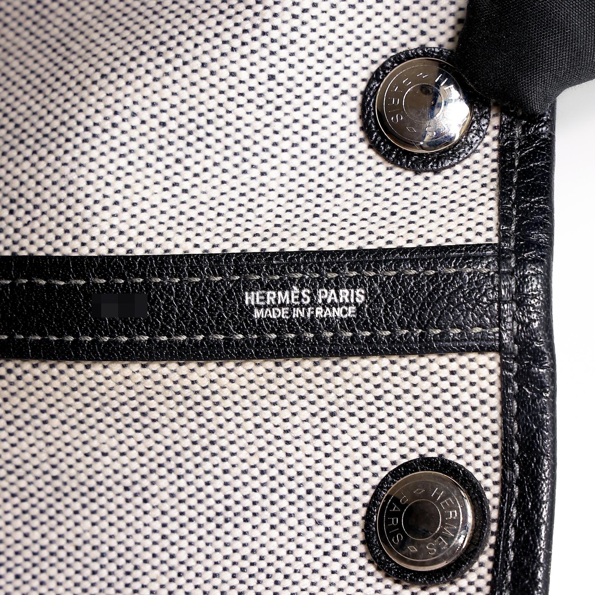 中古AB HERMÈS 爱马仕 Garden Party 花园 TPM 30 89 黑色 Noir 帆布 Buffalo 水牛皮 银扣 □J刻 2006年 - 31