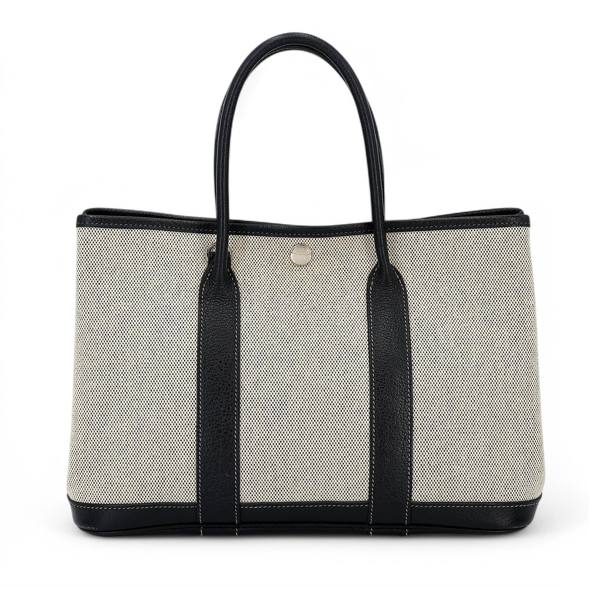 中古AB HERMÈS 爱马仕 Garden Party 花园 TPM 30 89 黑色 Noir 帆布 Buffalo 水牛皮 银扣 □J刻 2006年 - 1
