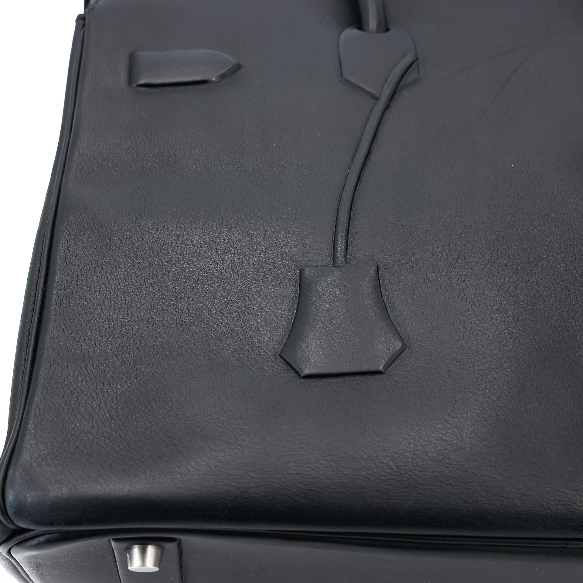 Good ( Rank AB) HERMÈS Limited Edition Birkin 35 Shadow Black (89) Swift Palladium hardware Square M (2009) - 19