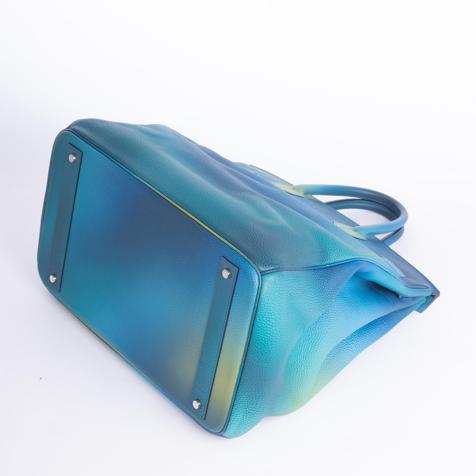 Very Good ( Rank A) HERMÈS Haut à Courroies HAC 40 Cosmos Jaune de Naples (9O) Bleu Nuit (2Z) Togo Brushed Palladium D (2019) - 6