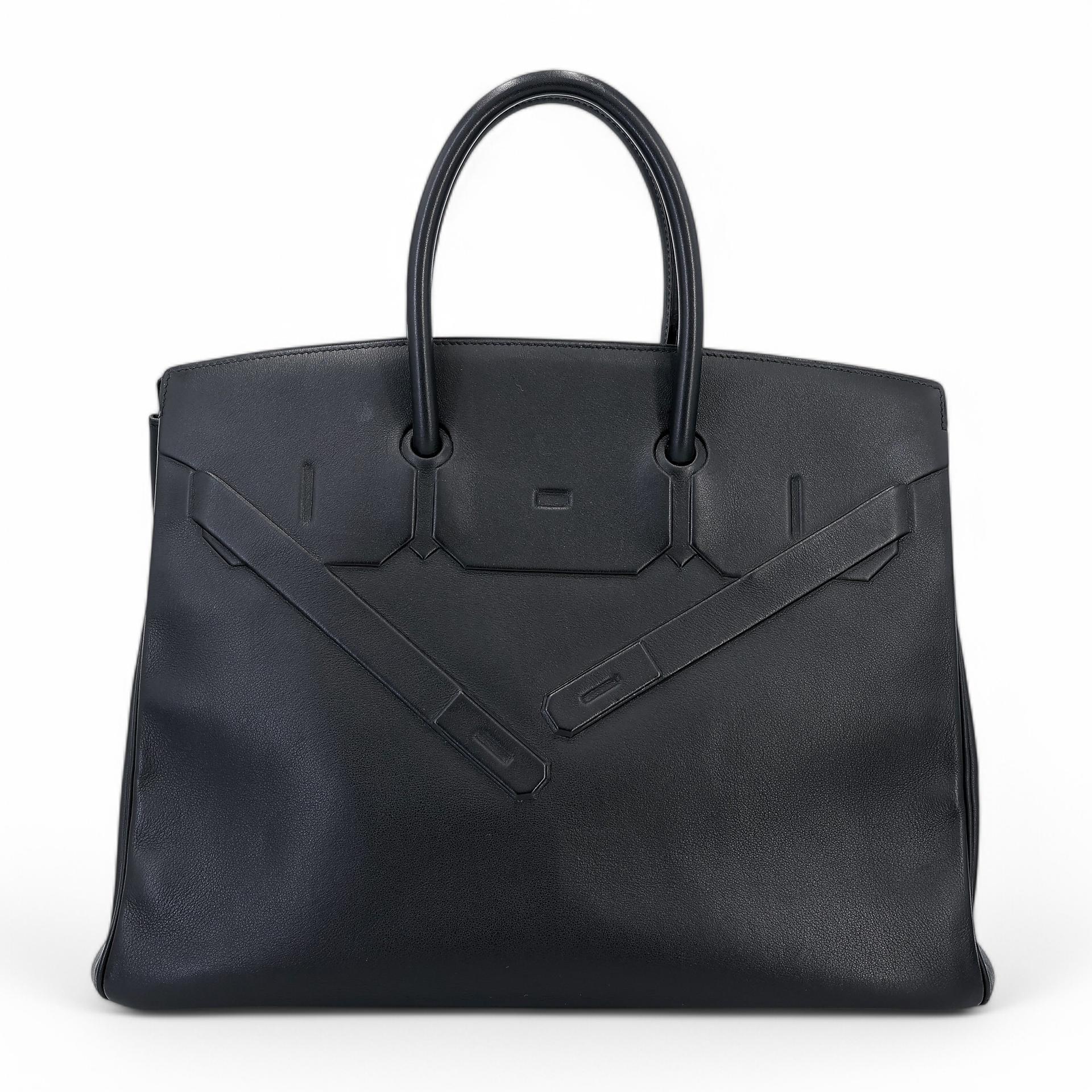 Good ( Rank AB) HERMÈS Limited Edition Birkin 35 Shadow Black (89) Swift Palladium hardware Square M (2009) - 1