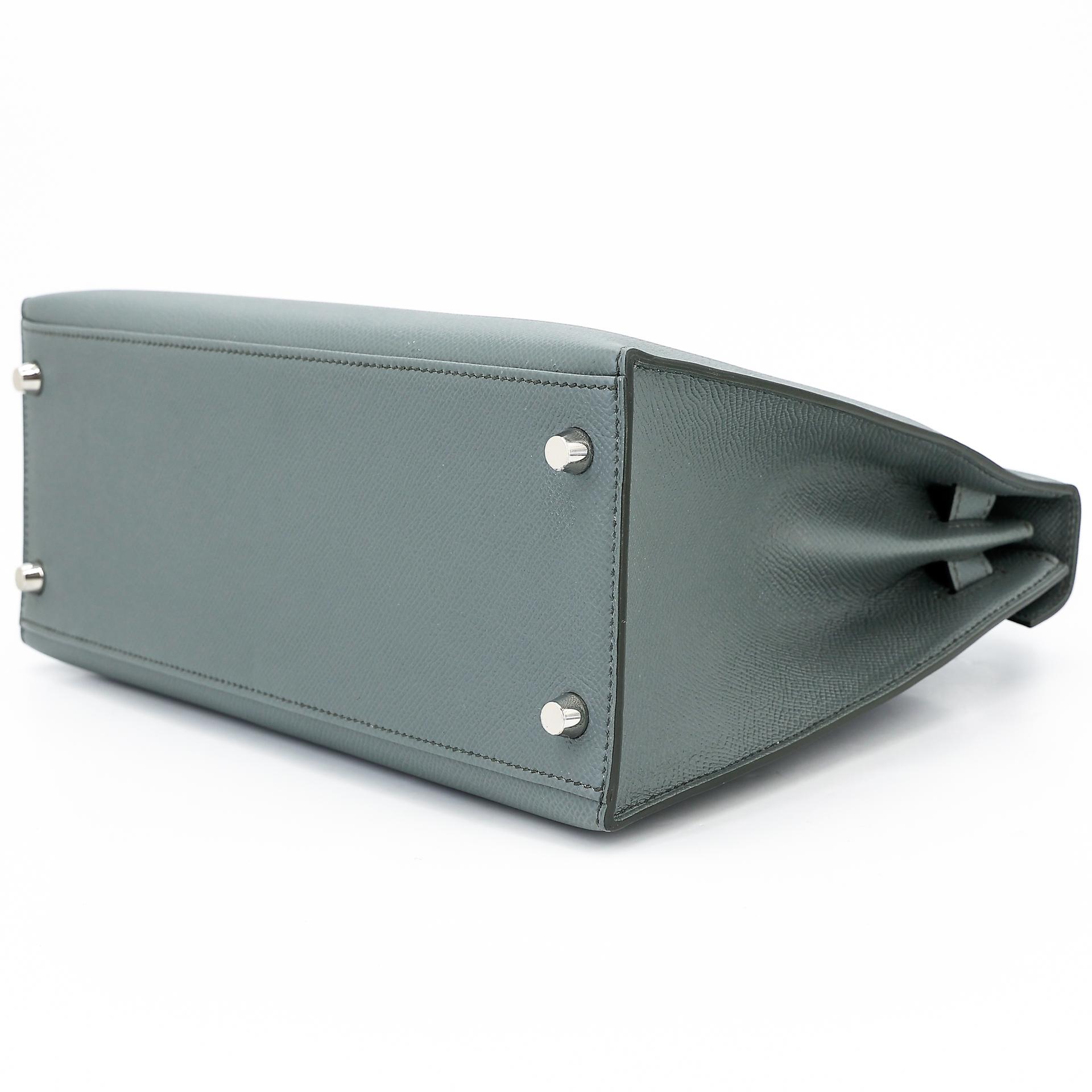 Excellent ( Rank SA ) HERMÈS Kelly 28 Sellier Vert Amande (63) Epsom Palladium hardware D (2019) - 6